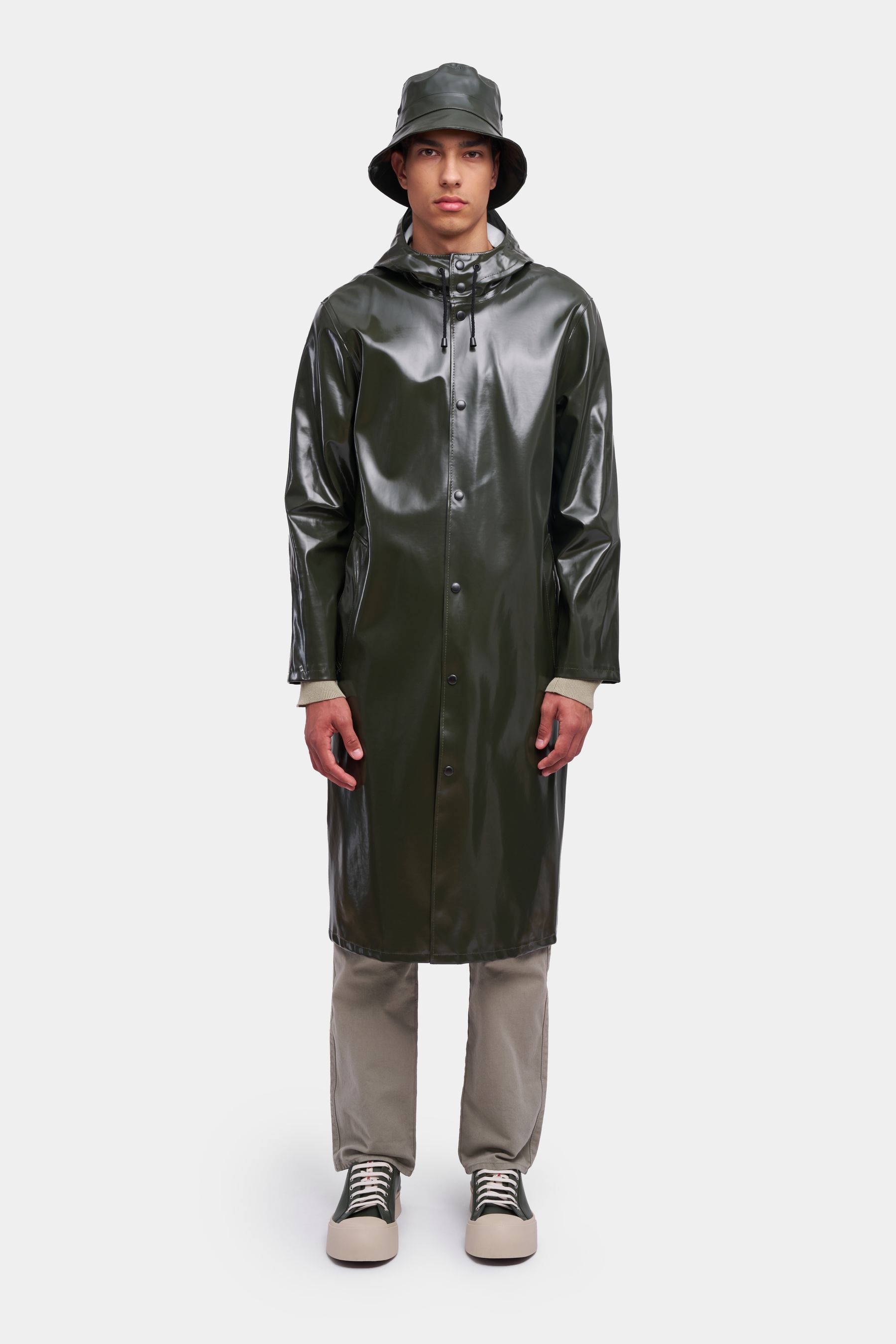 stutterheim stockholm long opal raincoat green women jackets raincoats