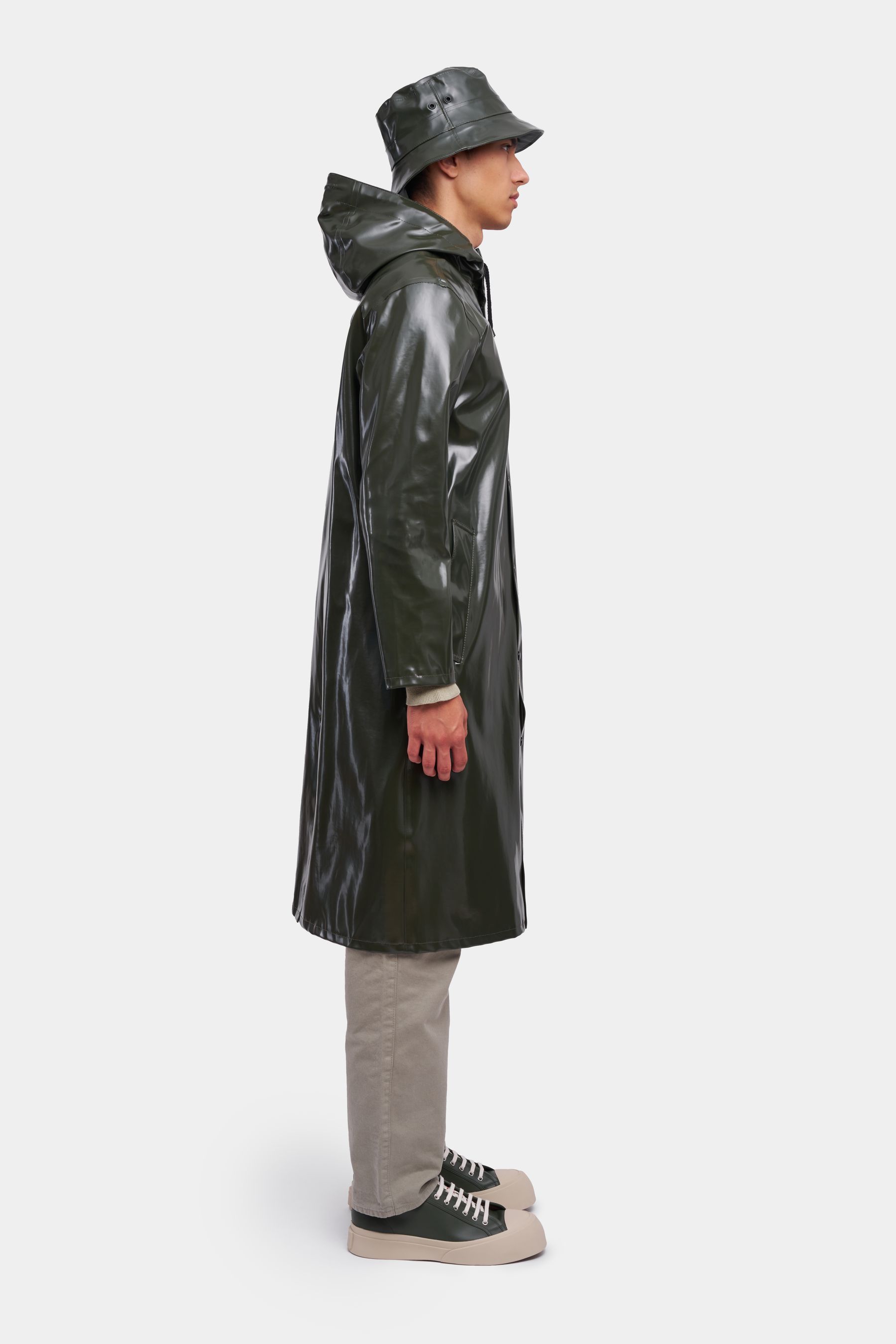 stutterheim stockholm long opal raincoat green women jackets raincoats