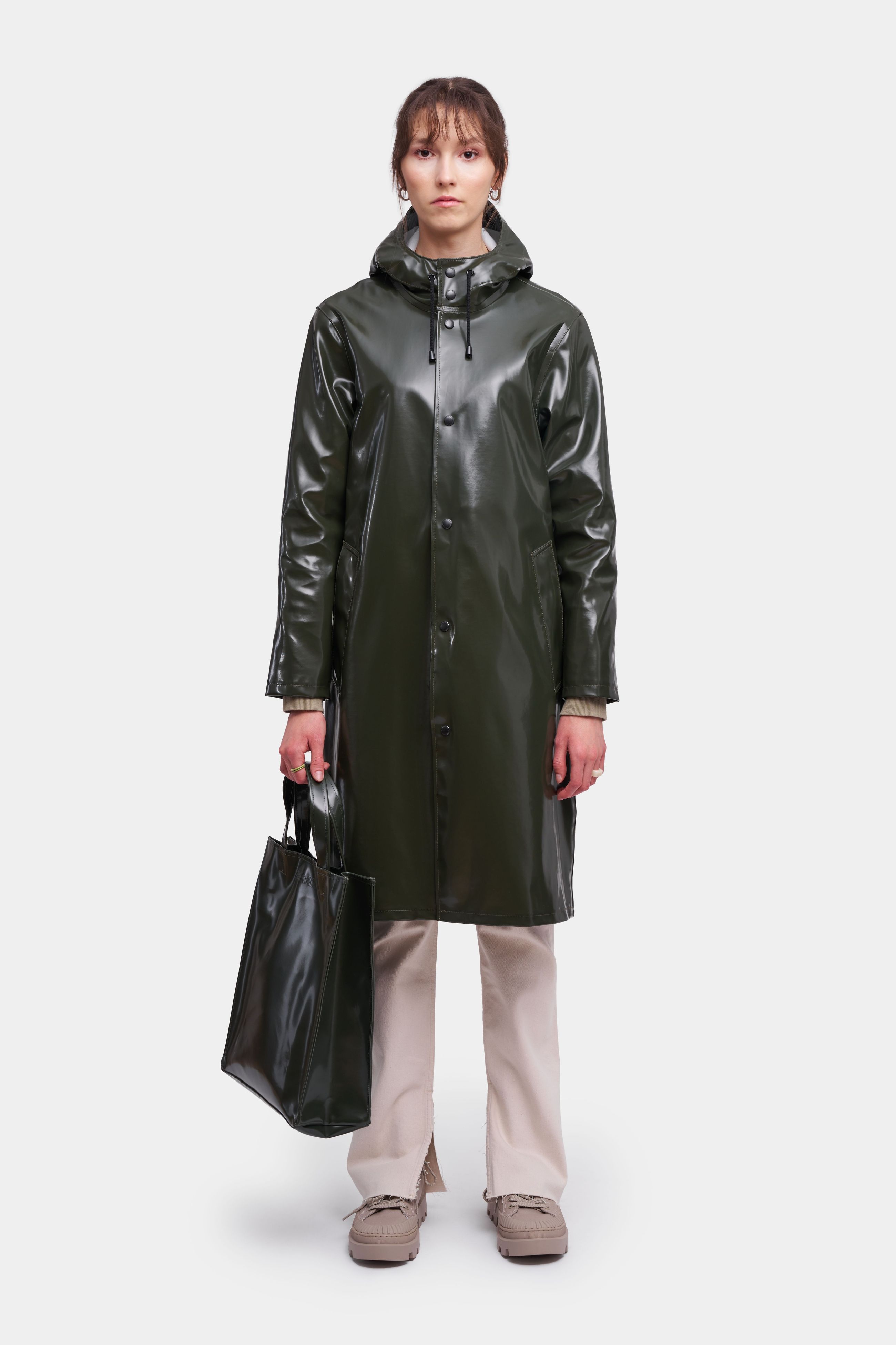 stutterheim stockholm long opal raincoat green women jackets raincoats