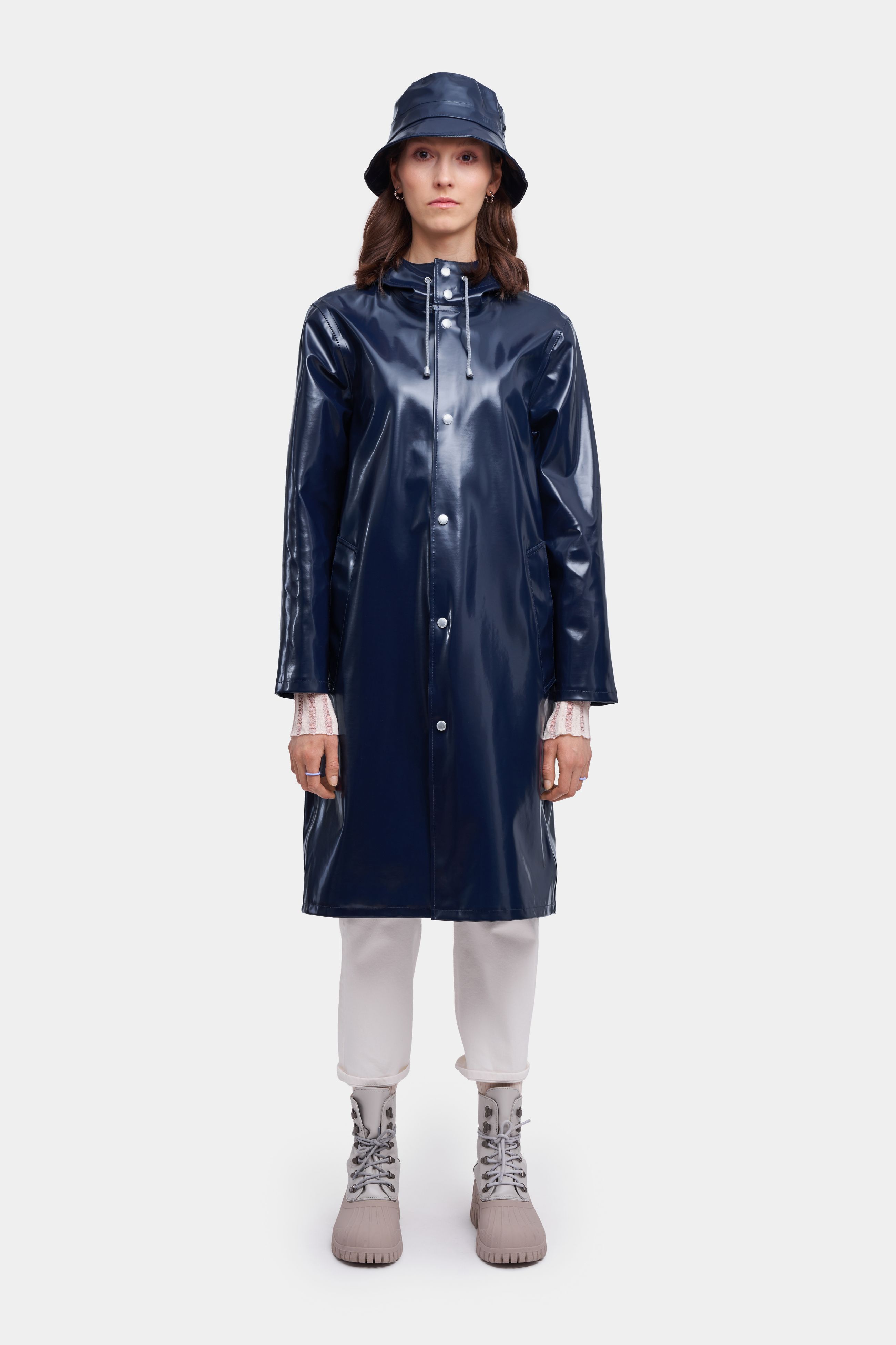 stutterheim stockholm long opal raincoat navy women jackets raincoats