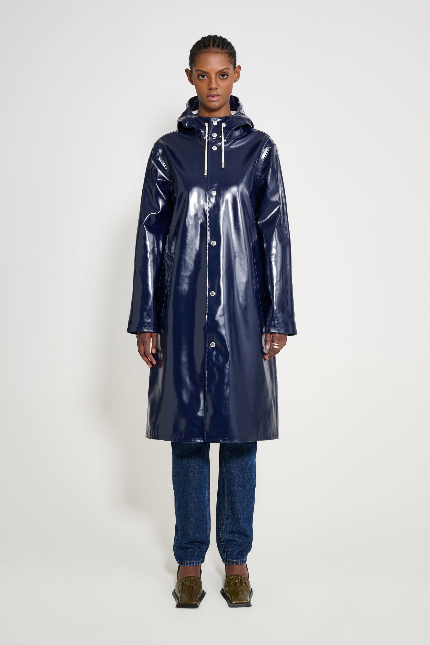 stutterheim stockholm long opal raincoat navy women jackets raincoats