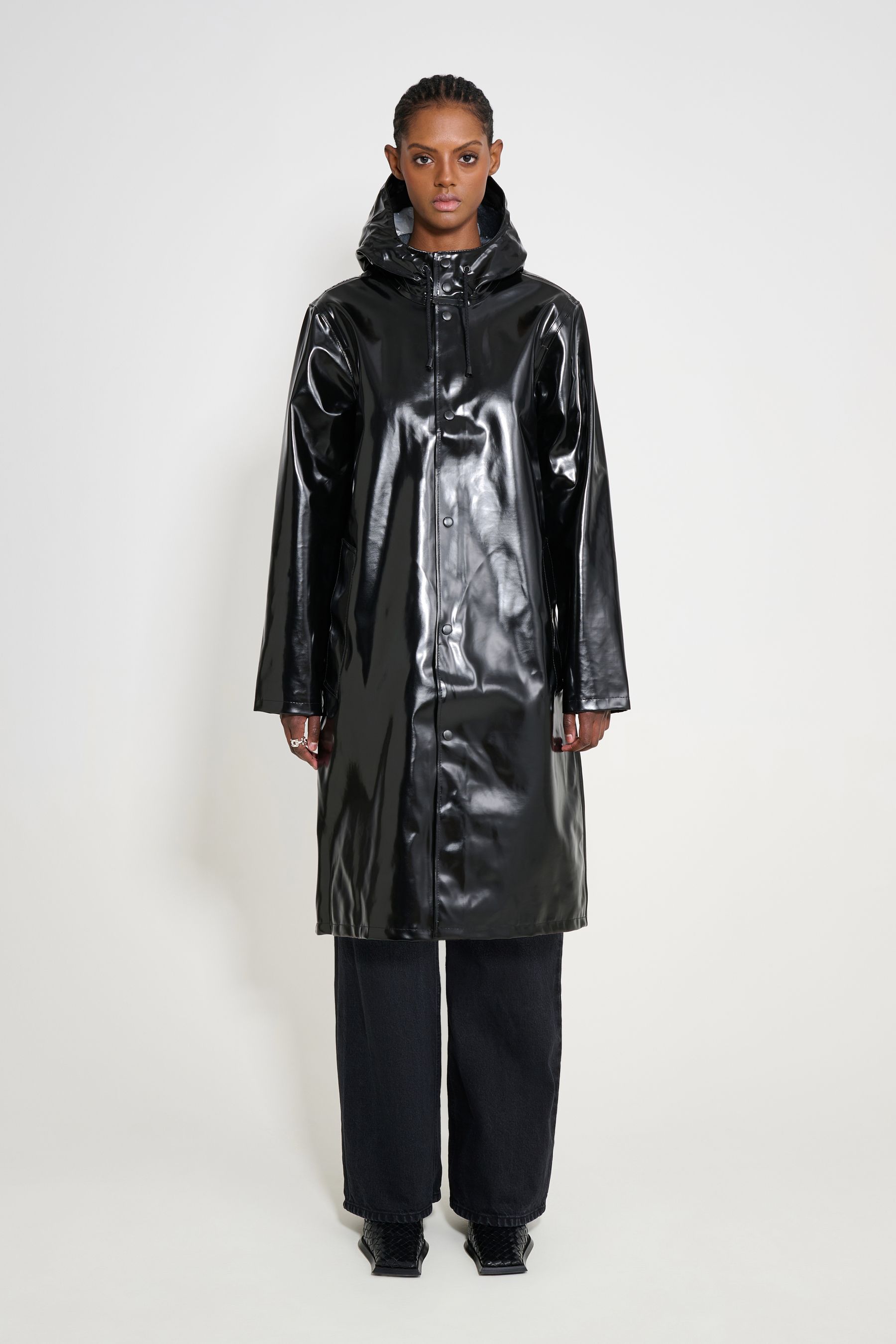 stutterheim stockholm long opal raincoat black women jackets raincoats