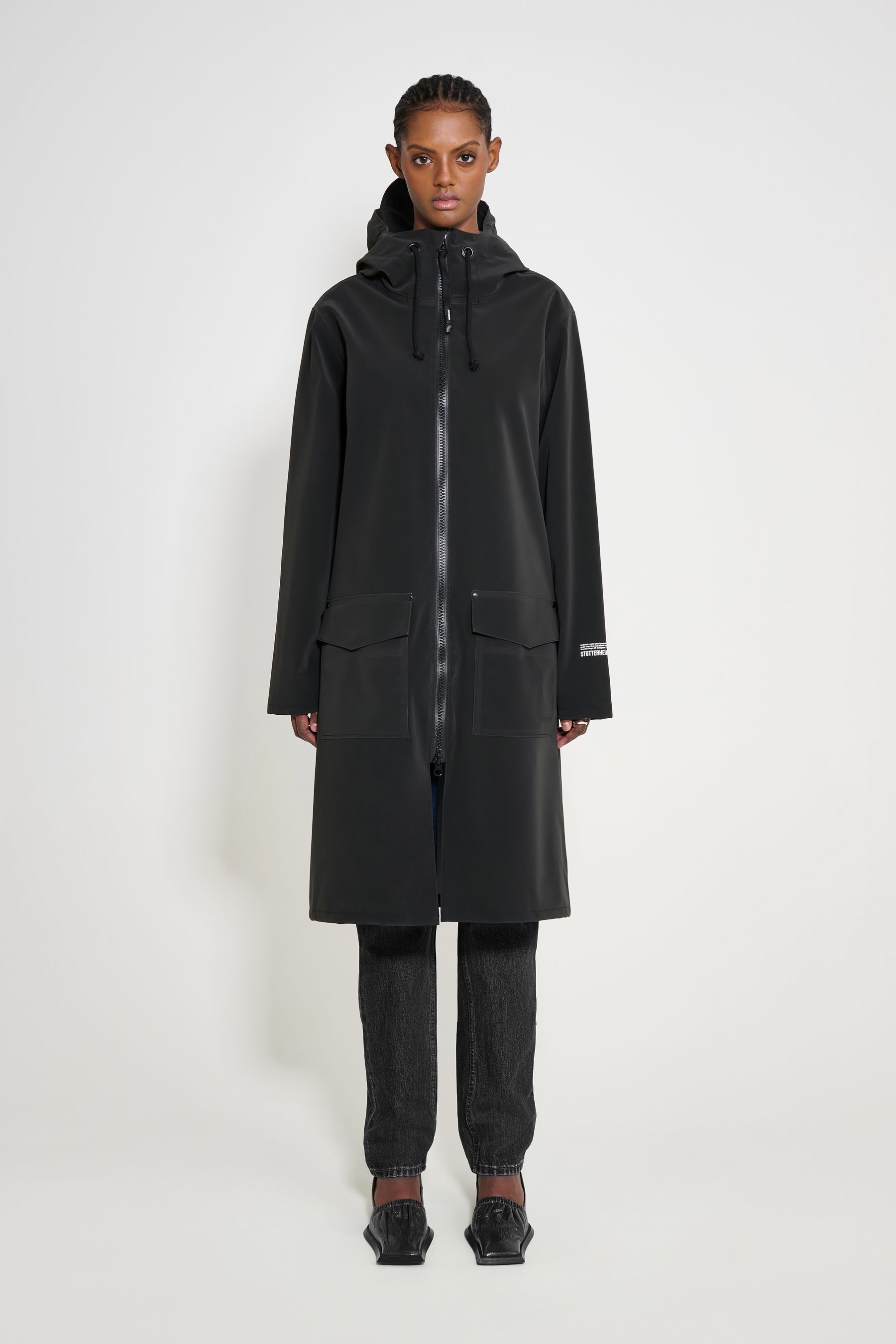 stutterheim stockholm long patch black women jackets long-raincoats