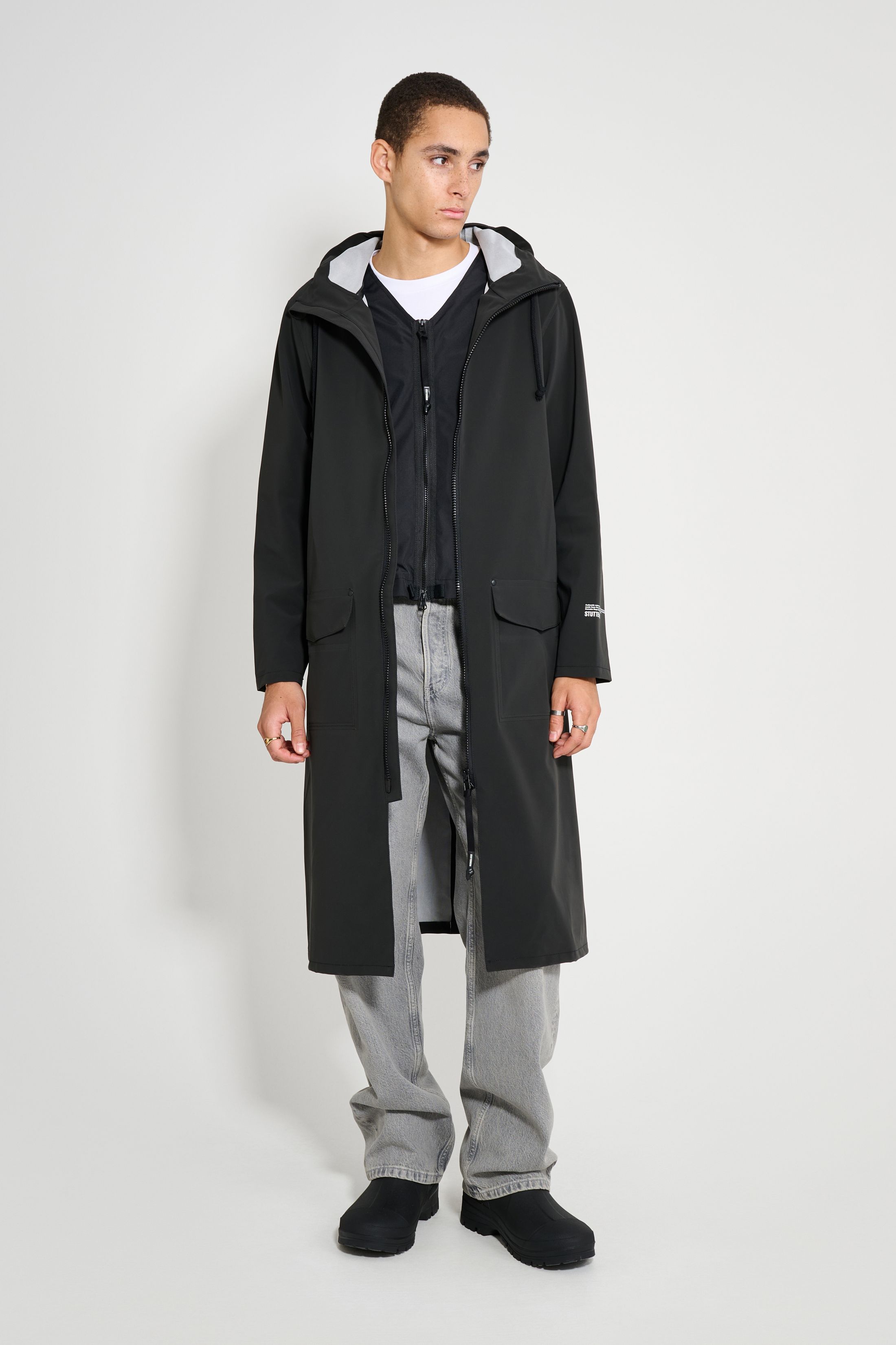 stutterheim stockholm long patch black men jackets long-raincoats