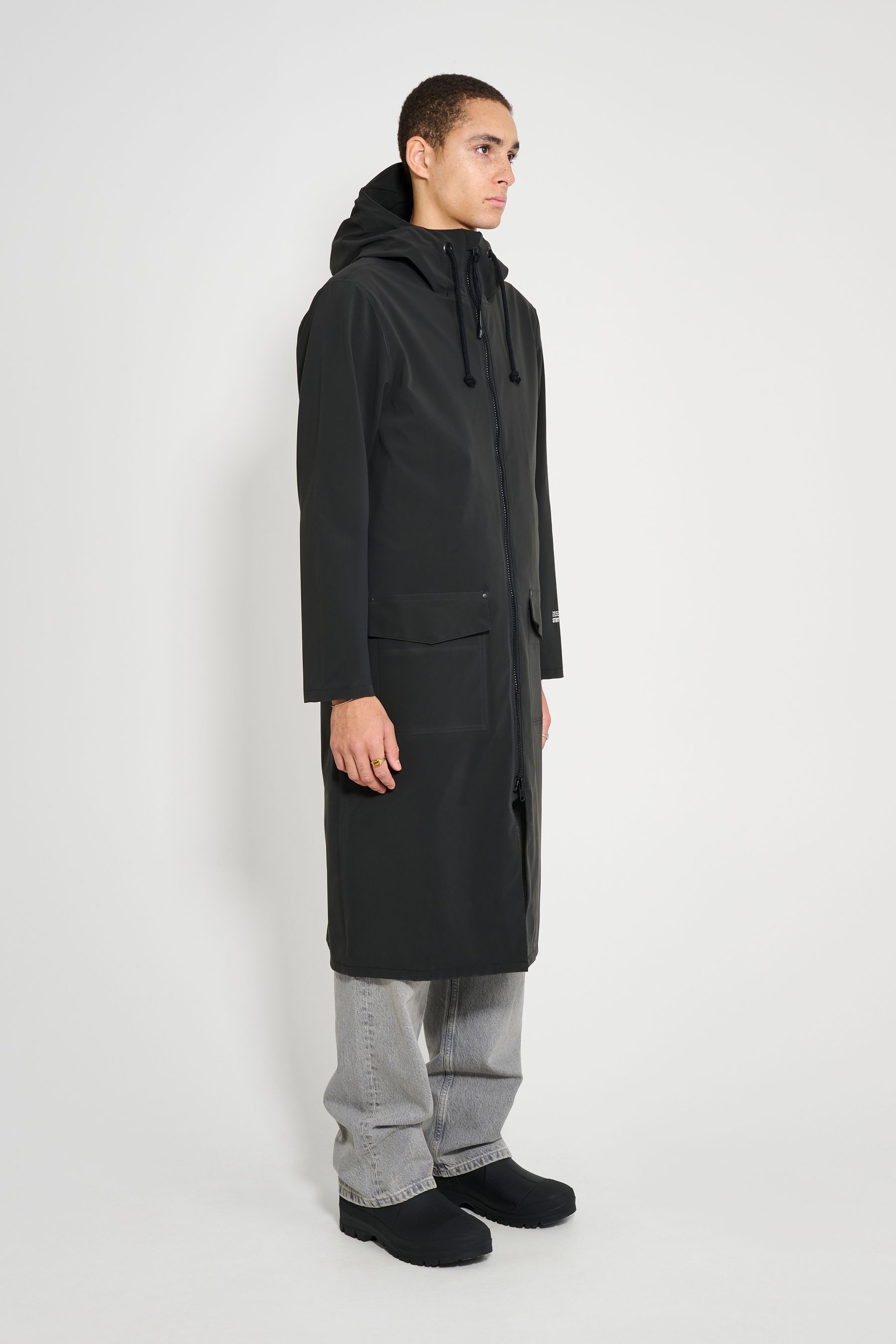stutterheim stockholm long patch black men jackets long-raincoats