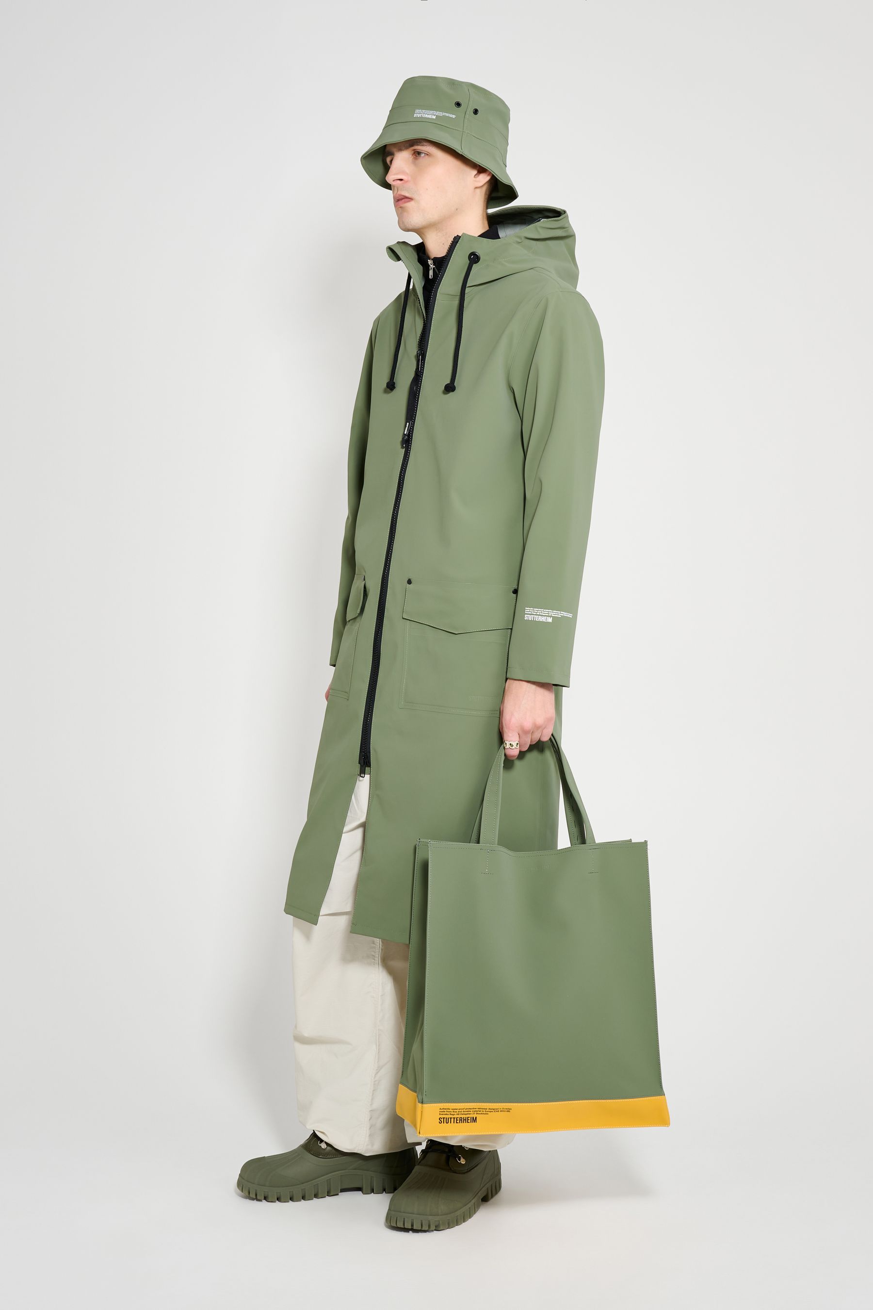 stutterheim stockholm long patch dry green men jackets long-raincoats