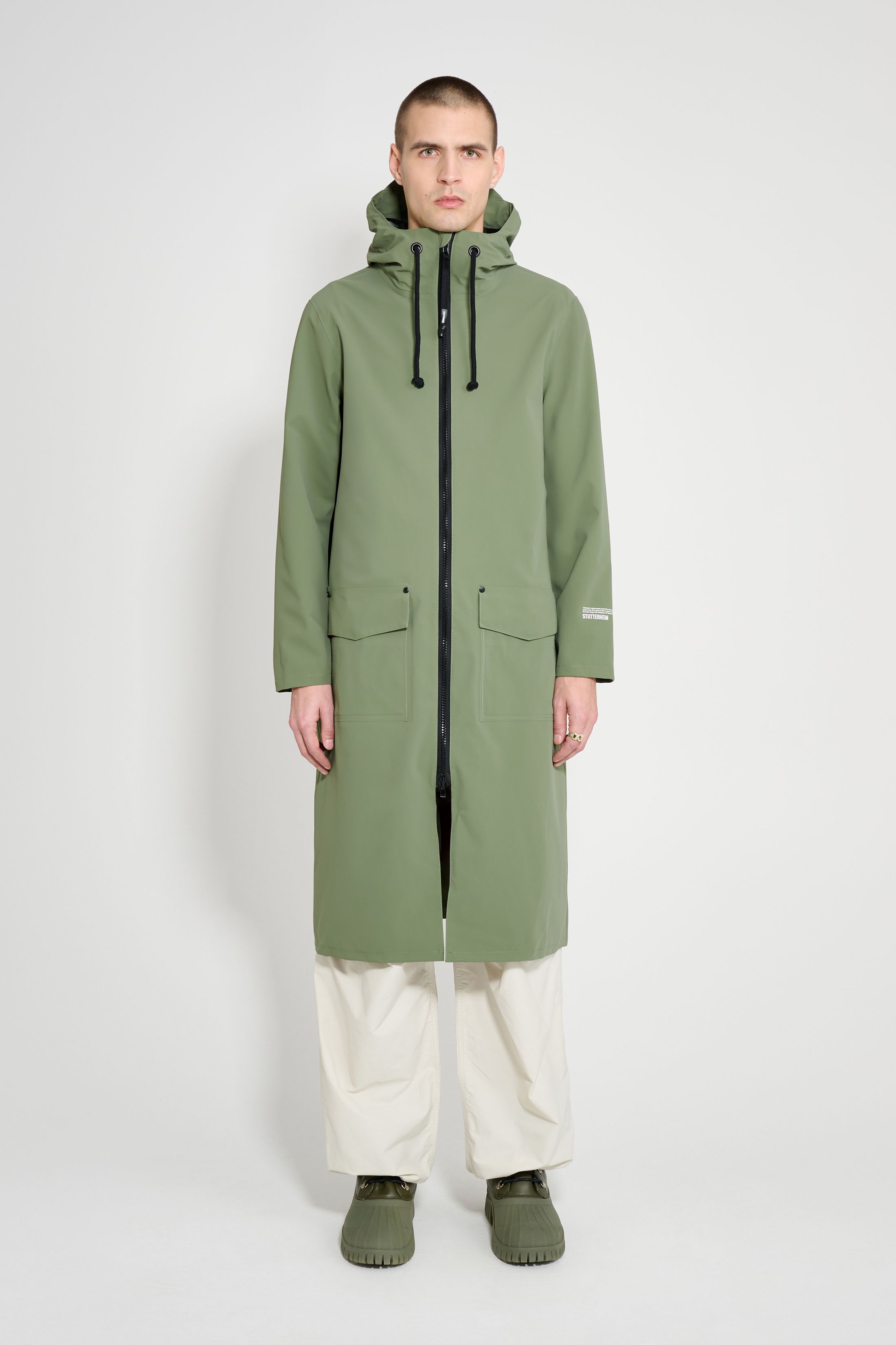 stutterheim stockholm long patch dry green men jackets long-raincoats