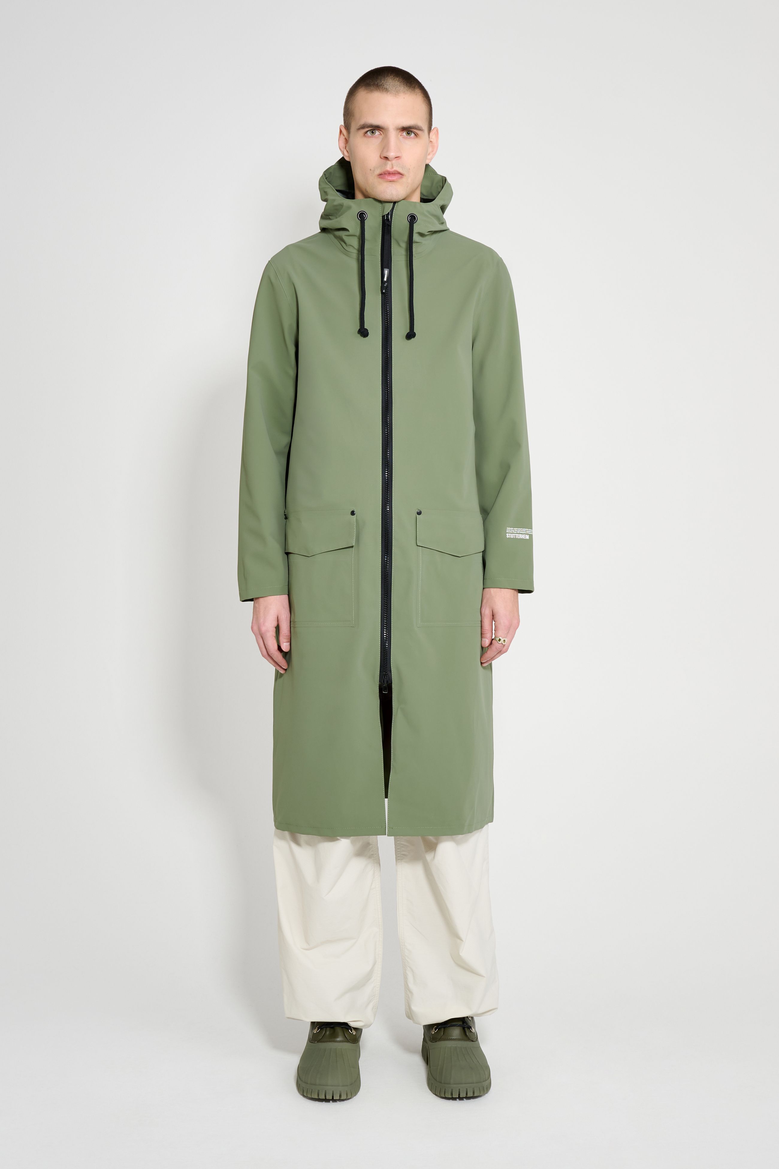 stutterheim stockholm long patch dry green men jackets long-raincoats