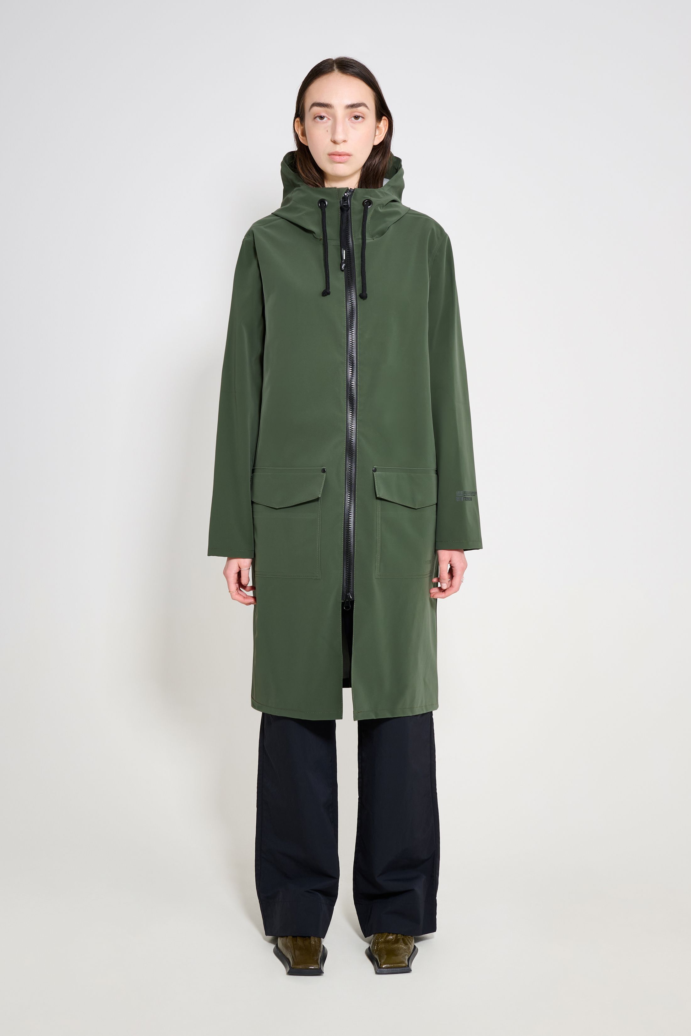 stutterheim stockholm long patch raincoat green women jackets long-raincoats