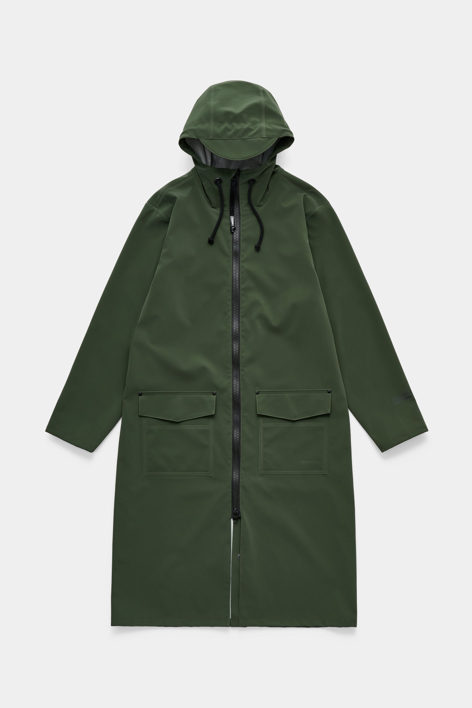 stutterheim stockholm long patch raincoat green women jackets long-raincoats