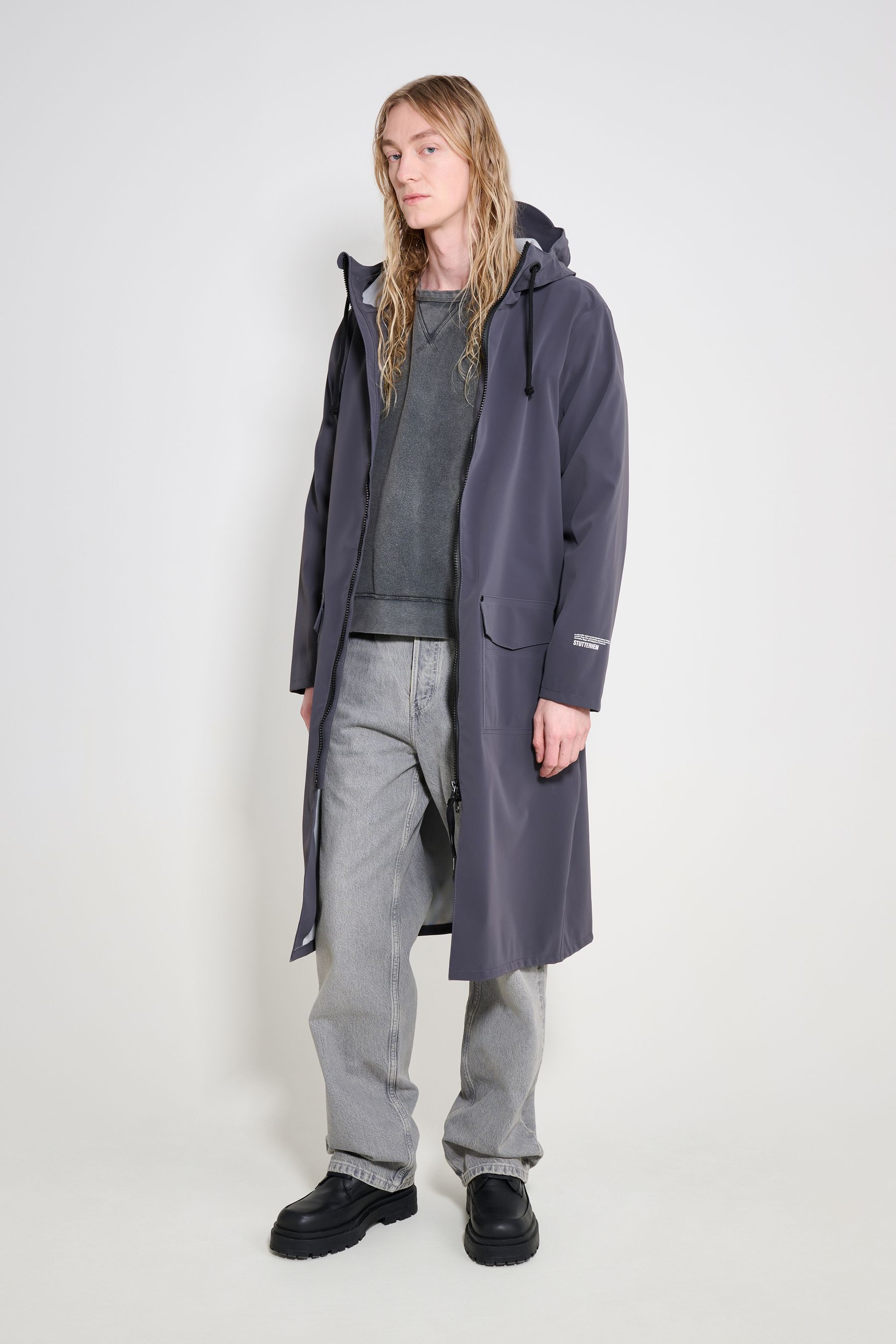 stutterheim stockholm long patch mystic blue men jackets long-raincoats
