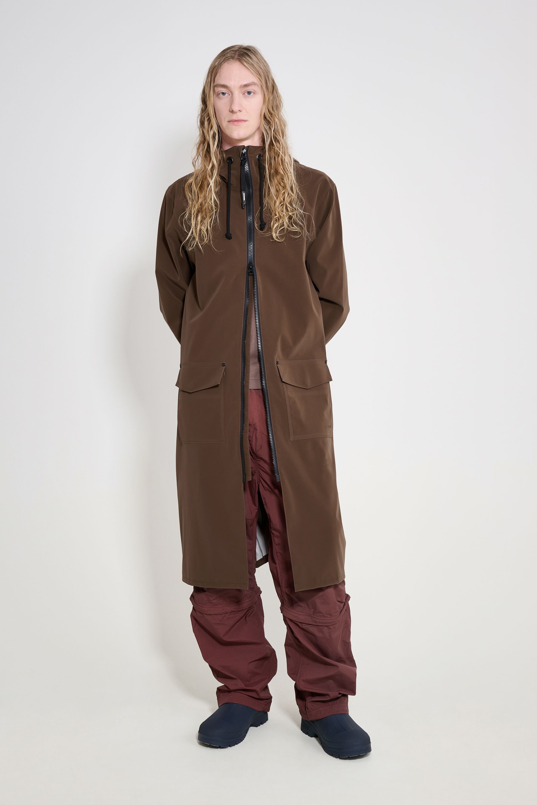 stutterheim stockholm long patch raincoat dark brown men jackets long-raincoats