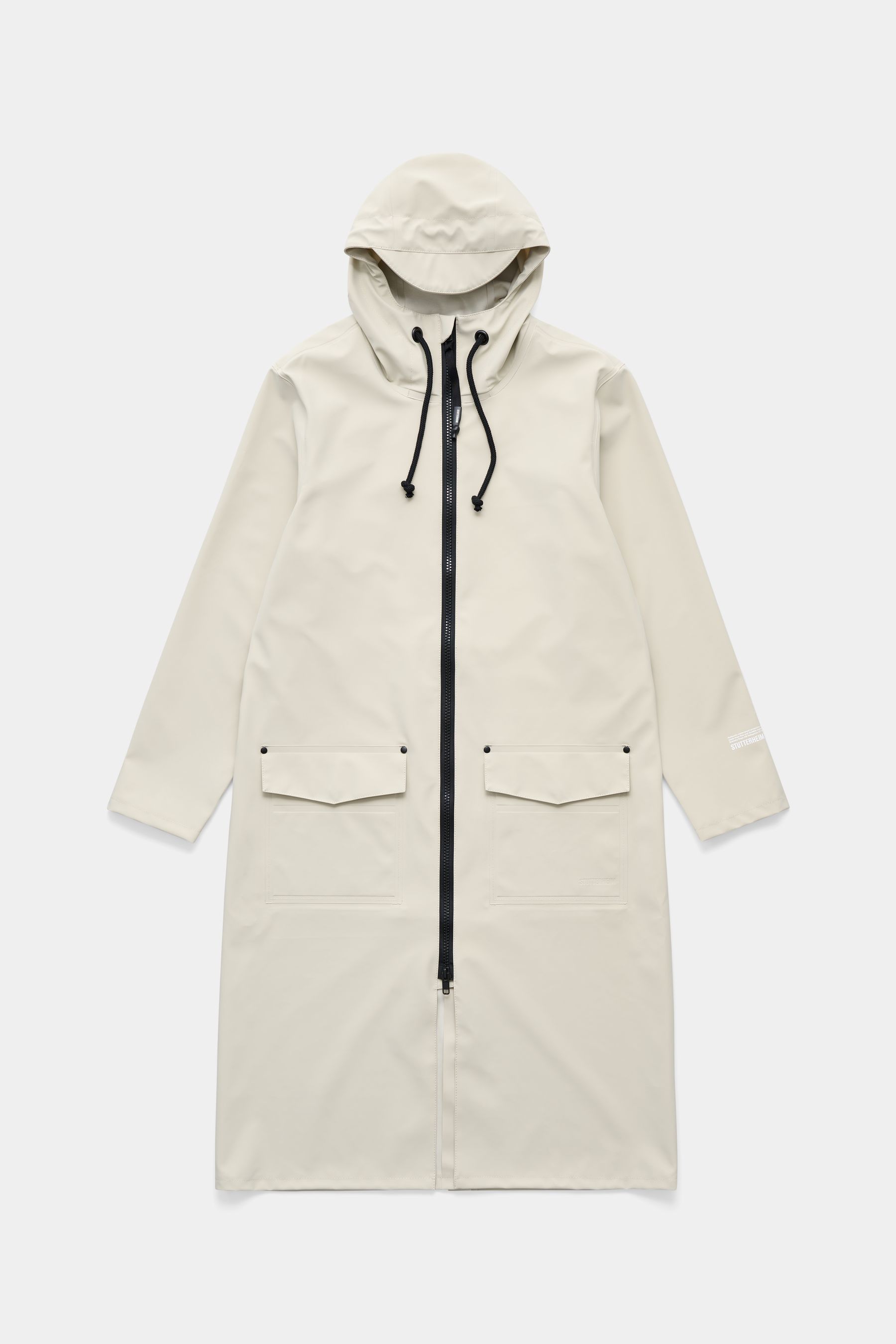 stutterheim stockholm long patch raincoat pelican women jackets long-raincoats