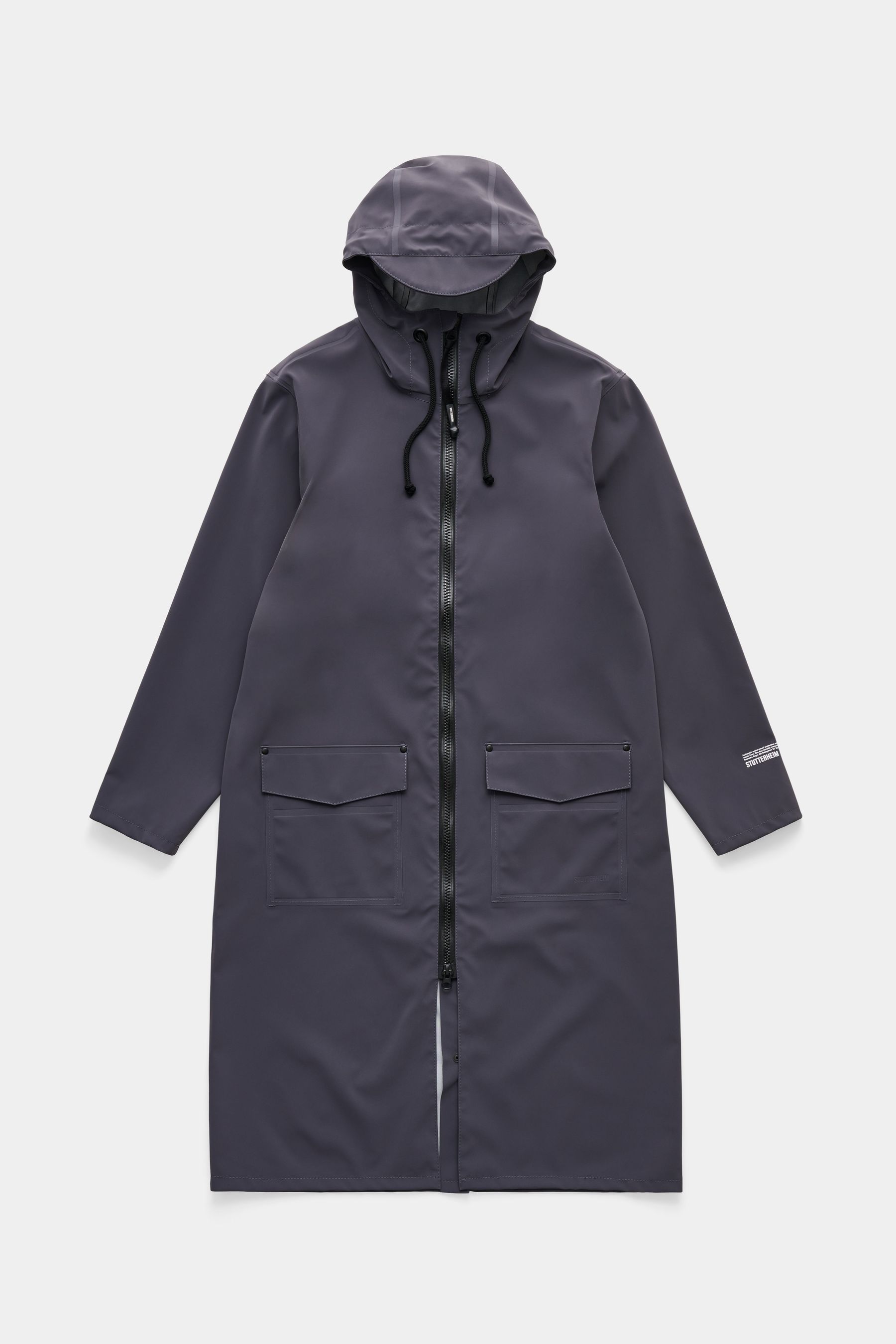 stutterheim stockholm long patch raincoat mystic blue women jackets long-raincoats