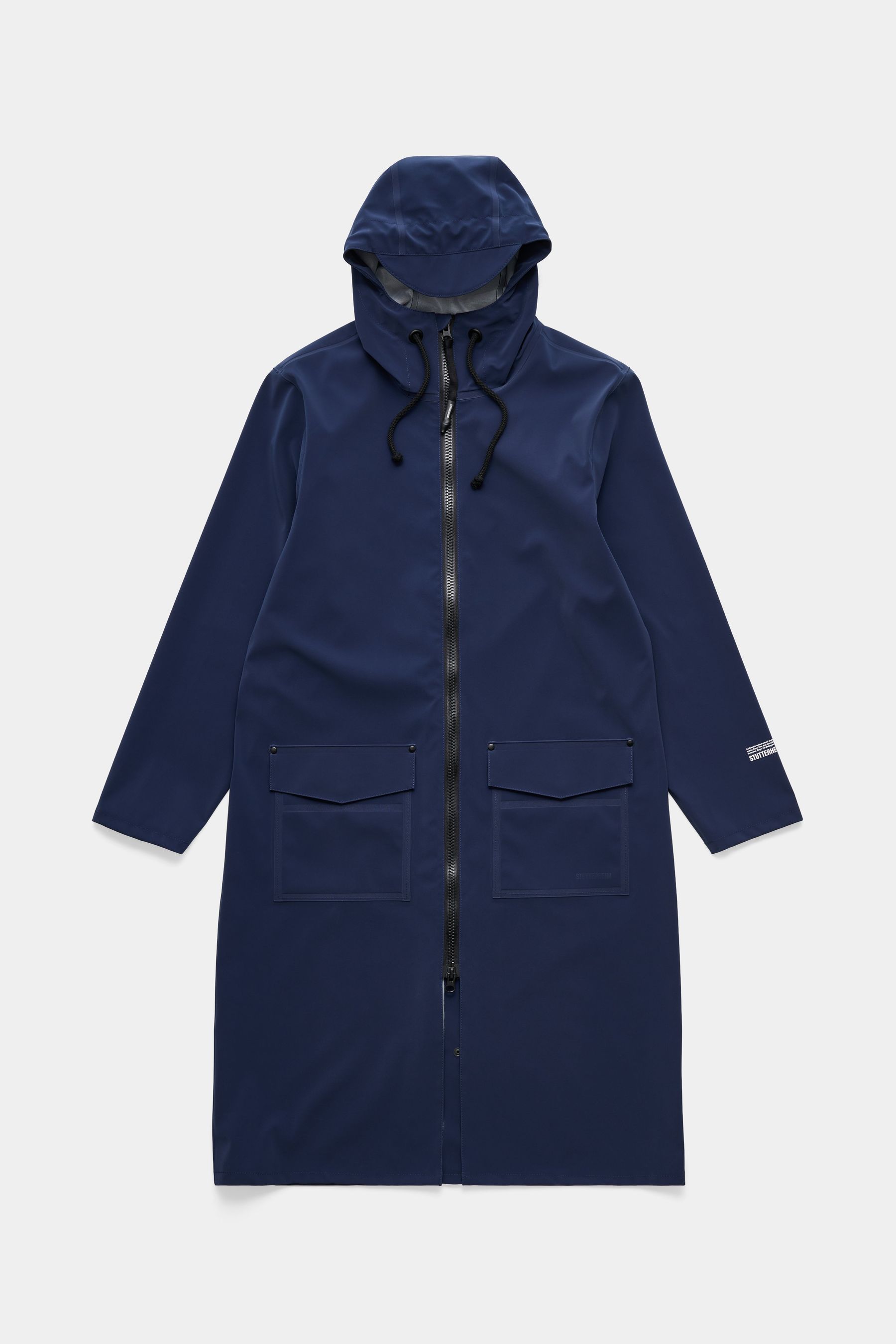 stutterheim stockholm long patch raincoat navy women jackets long-raincoats