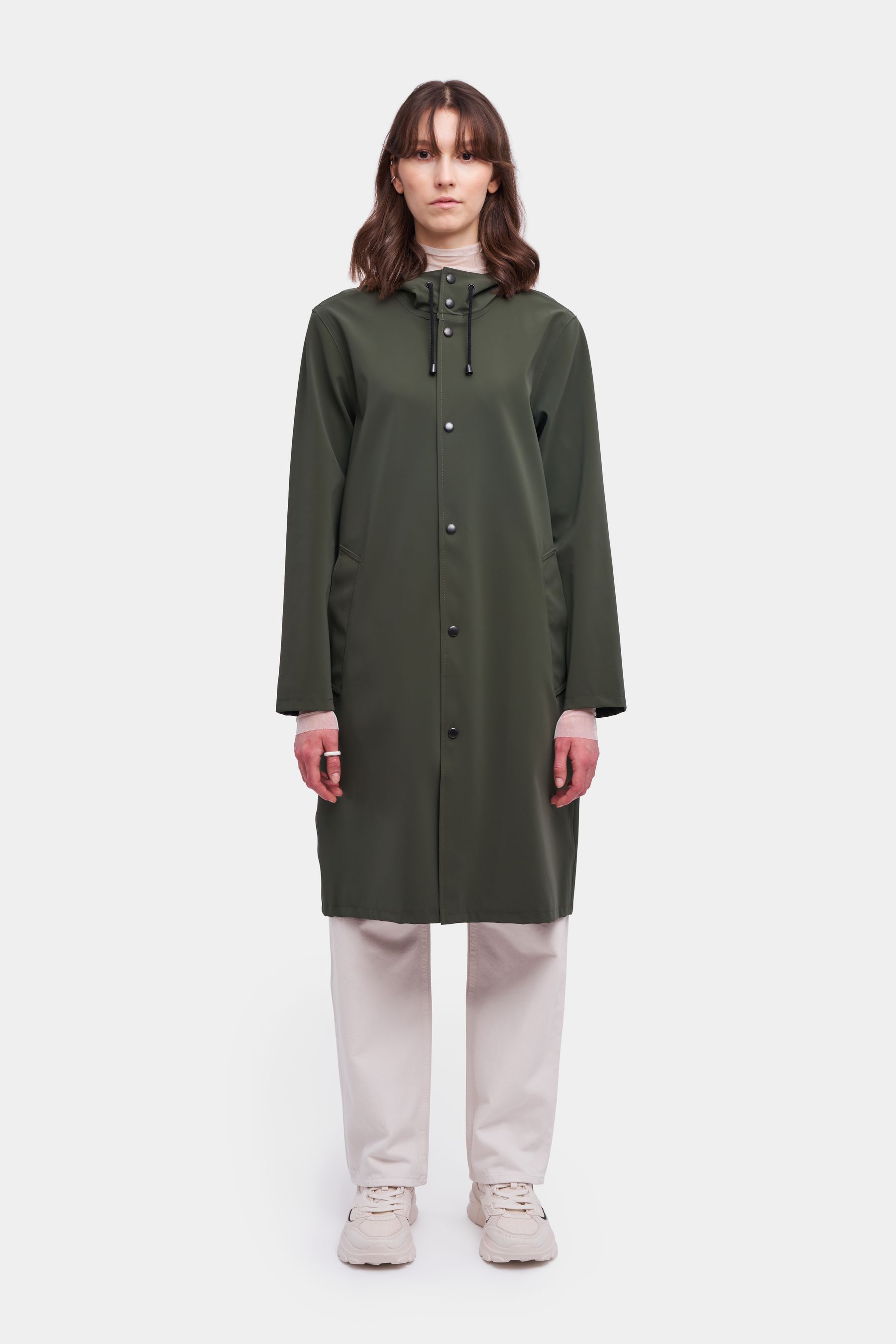 stutterheim stockholm long matte print raincoat dark green men jackets raincoats