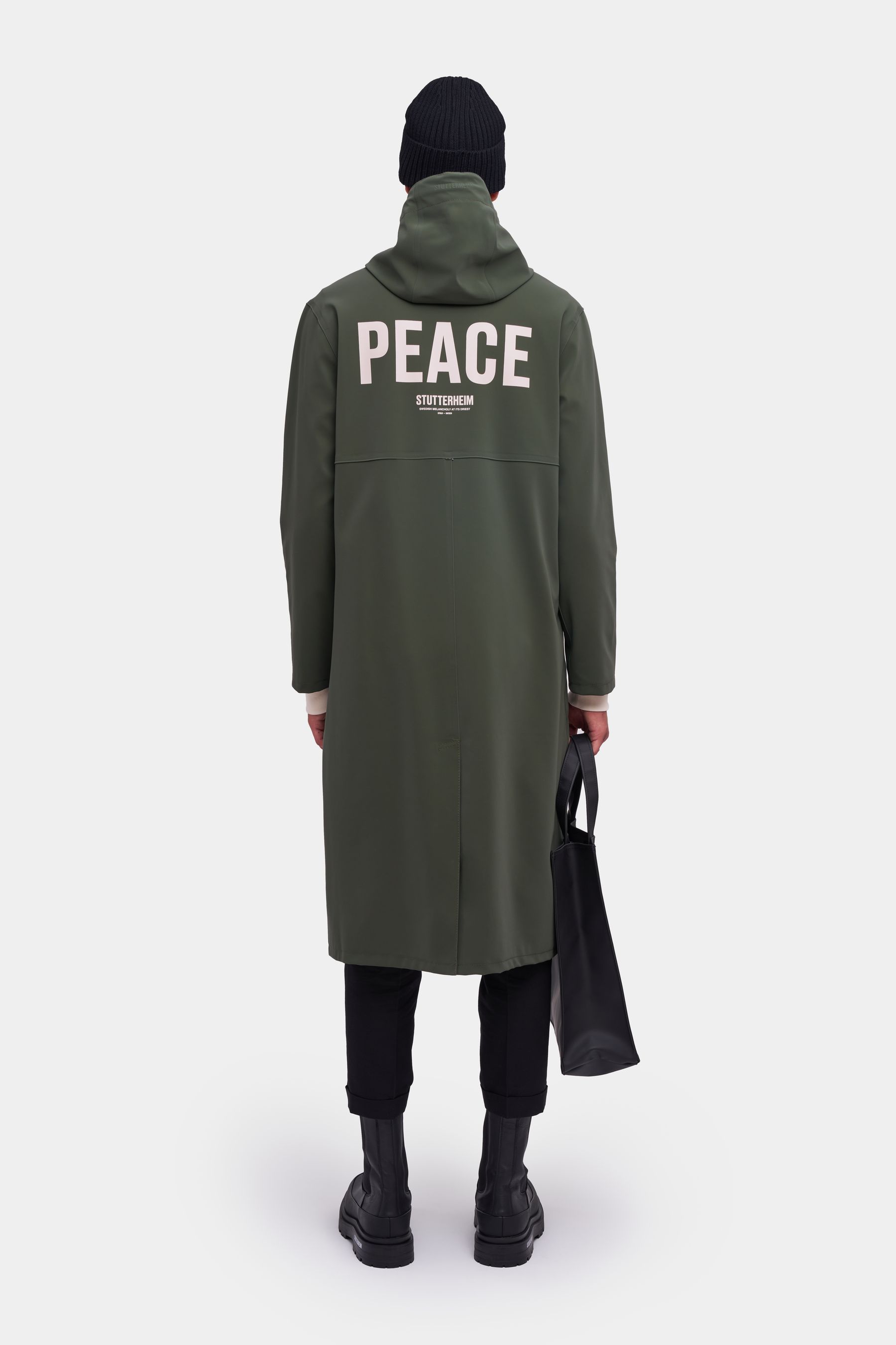 stutterheim stockholm long matte print raincoat dark green men jackets raincoats