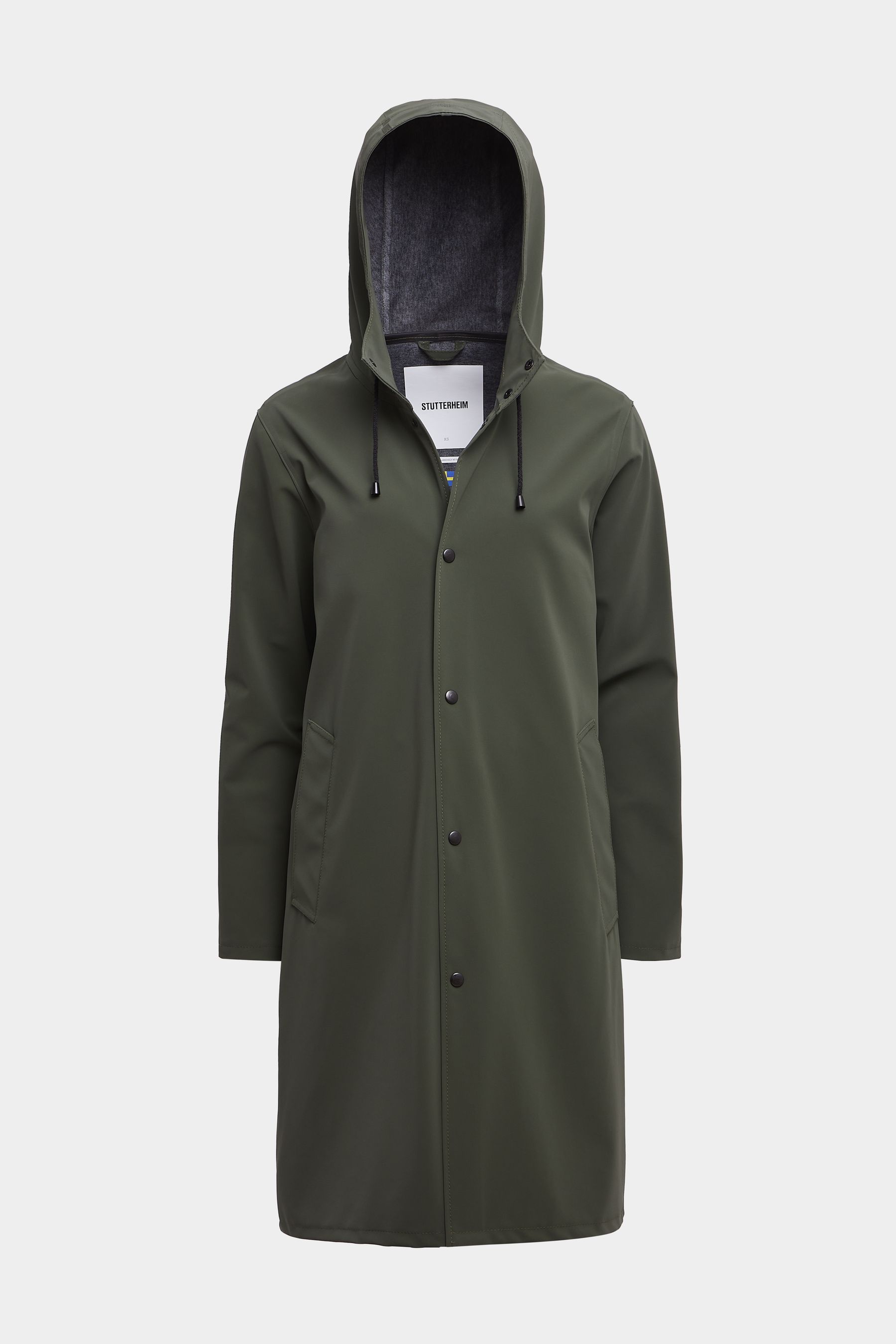 stutterheim stockholm long matte print raincoat dark green men jackets raincoats