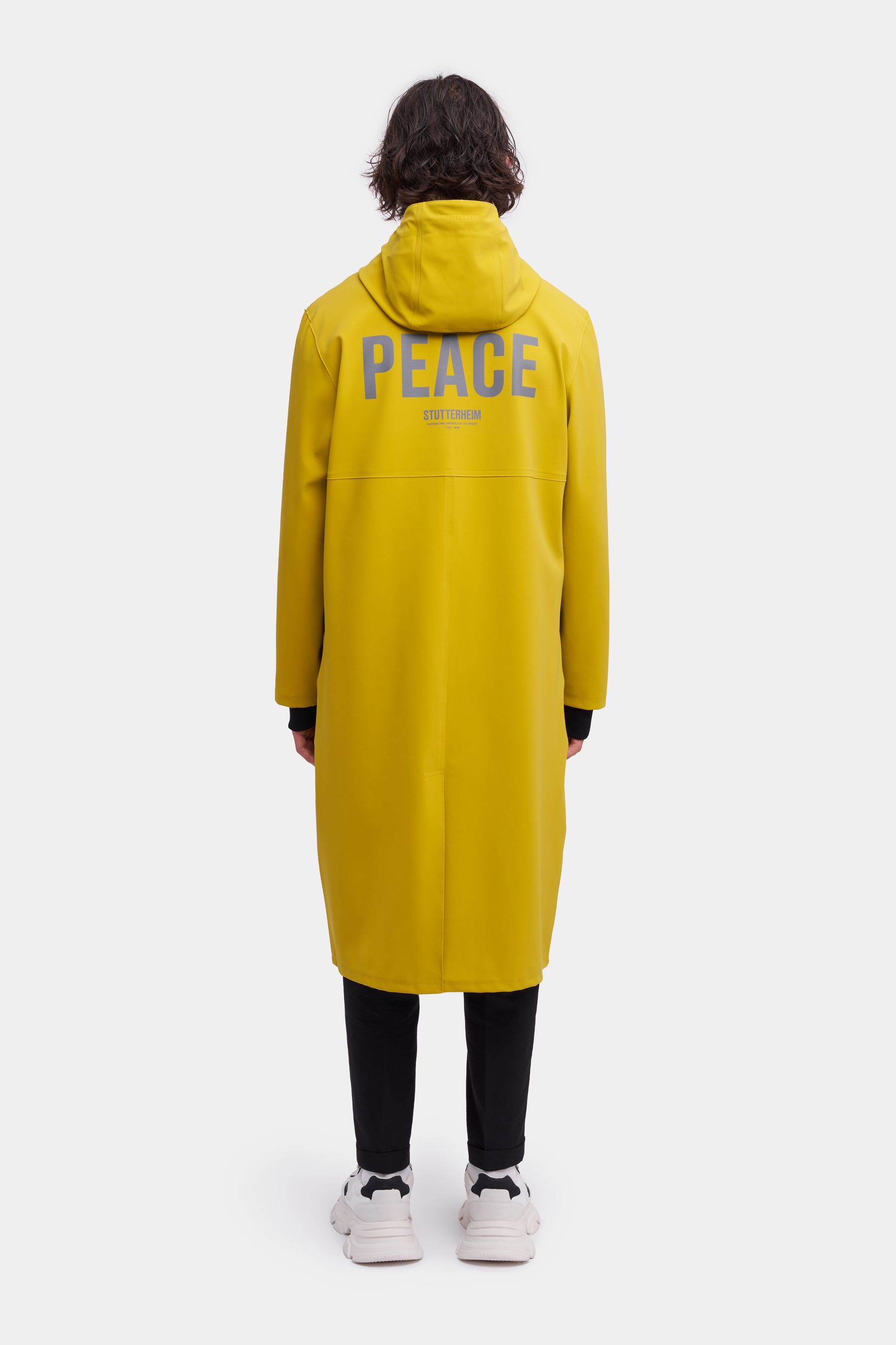 stutterheim stockholm long matte print raincoat gold women jackets raincoats