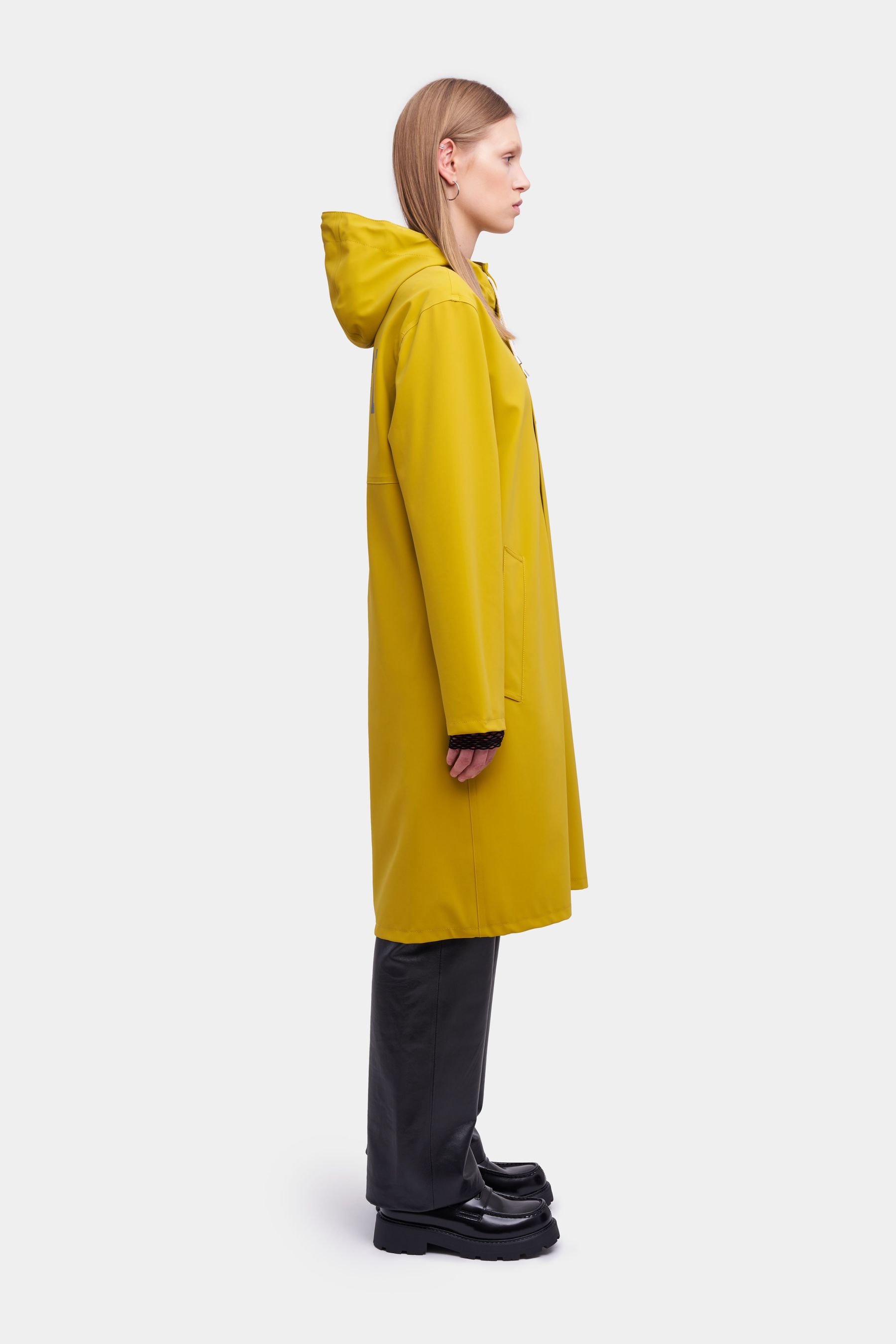 stutterheim stockholm long matte print raincoat gold women jackets raincoats