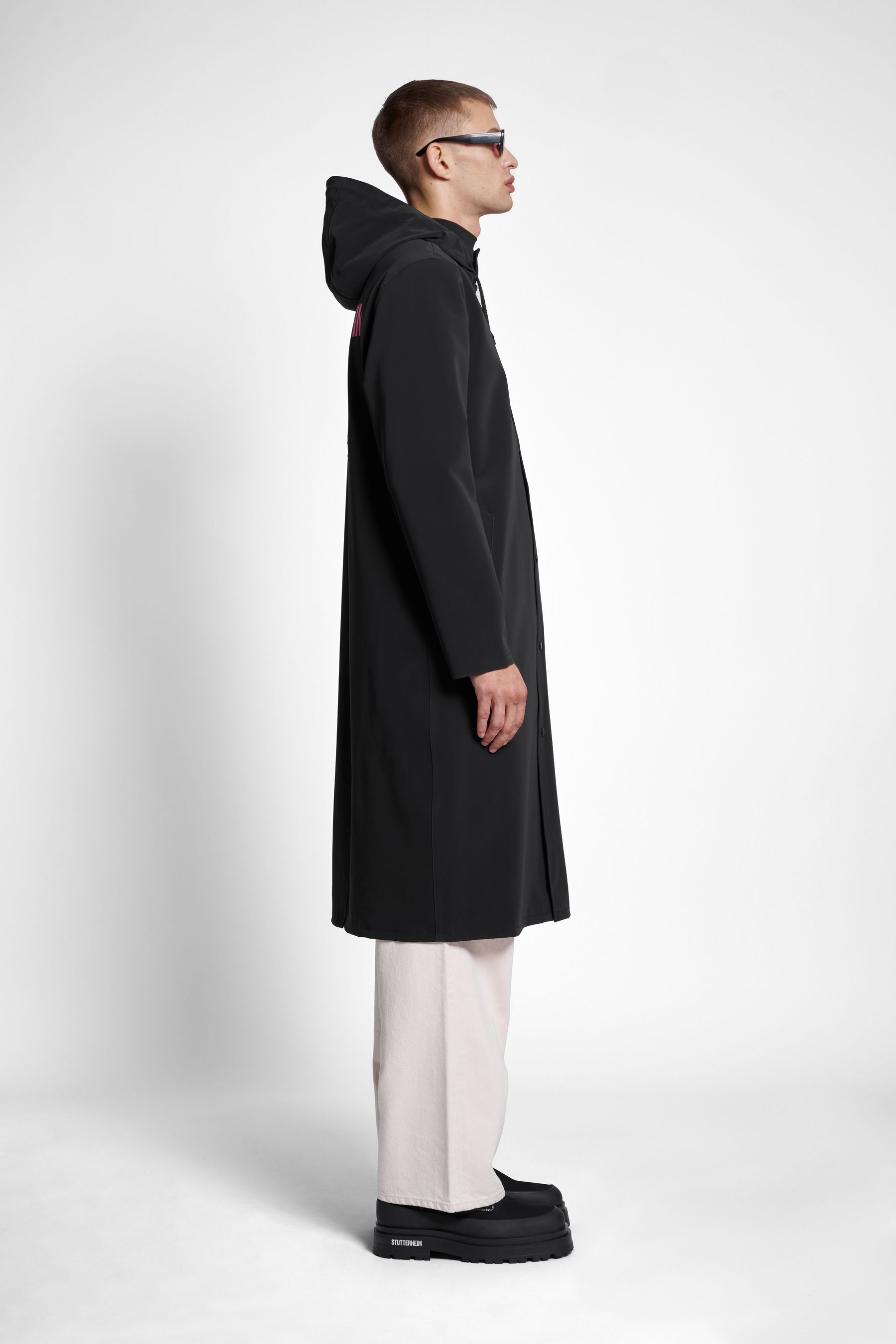 Stockholm Long Matte Print Raincoat Black