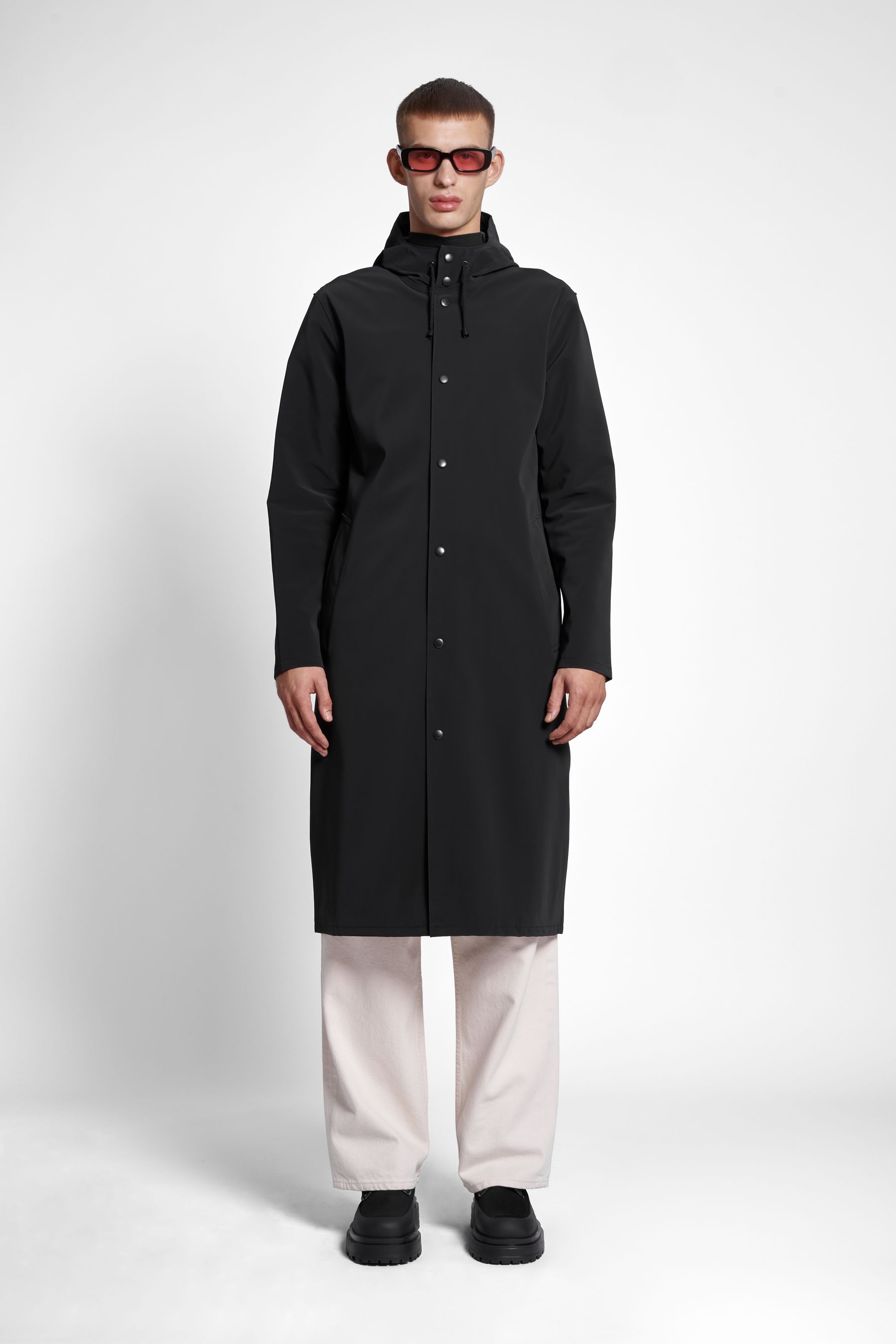 stutterheim stockholm long matte print raincoat black women jackets raincoats