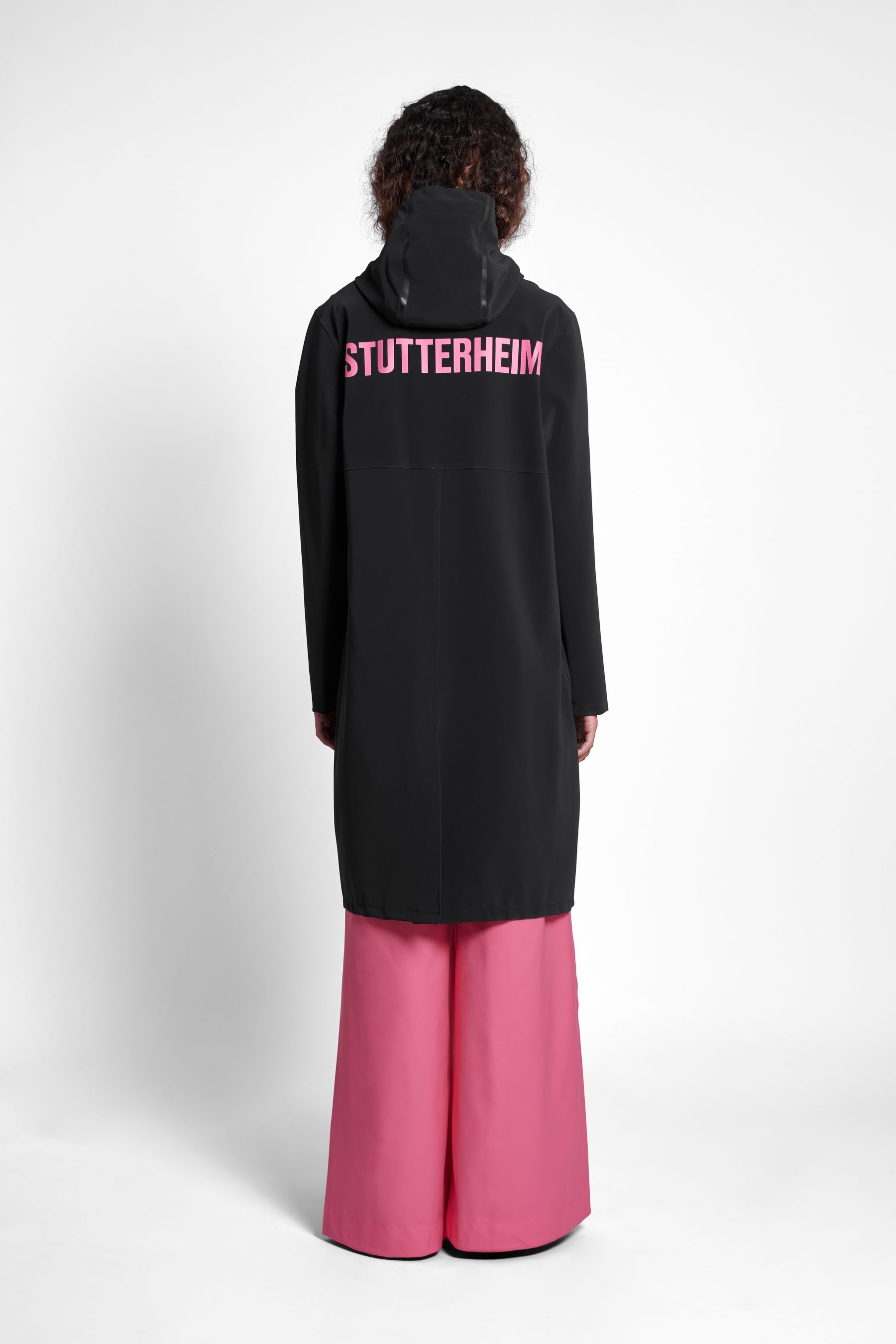stutterheim stockholm long matte print raincoat black women jackets raincoats
