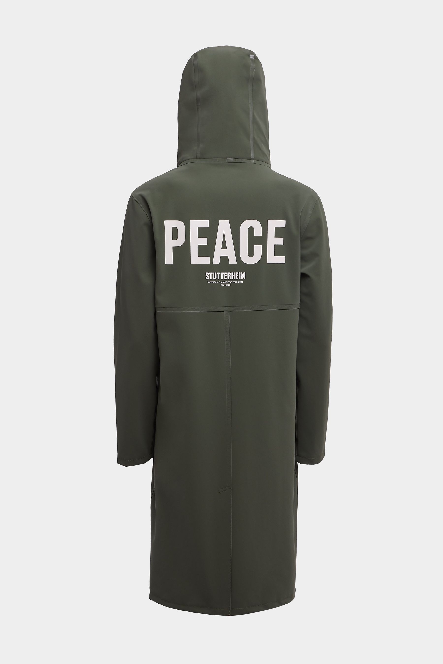 stutterheim stockholm long matte print raincoat dark green women jackets raincoats