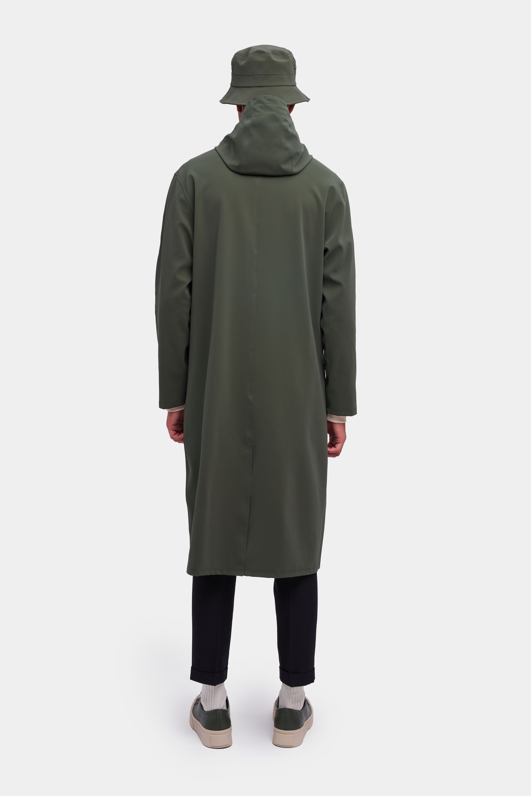 stutterheim stockholm long matte raincoat dark green men jackets raincoats