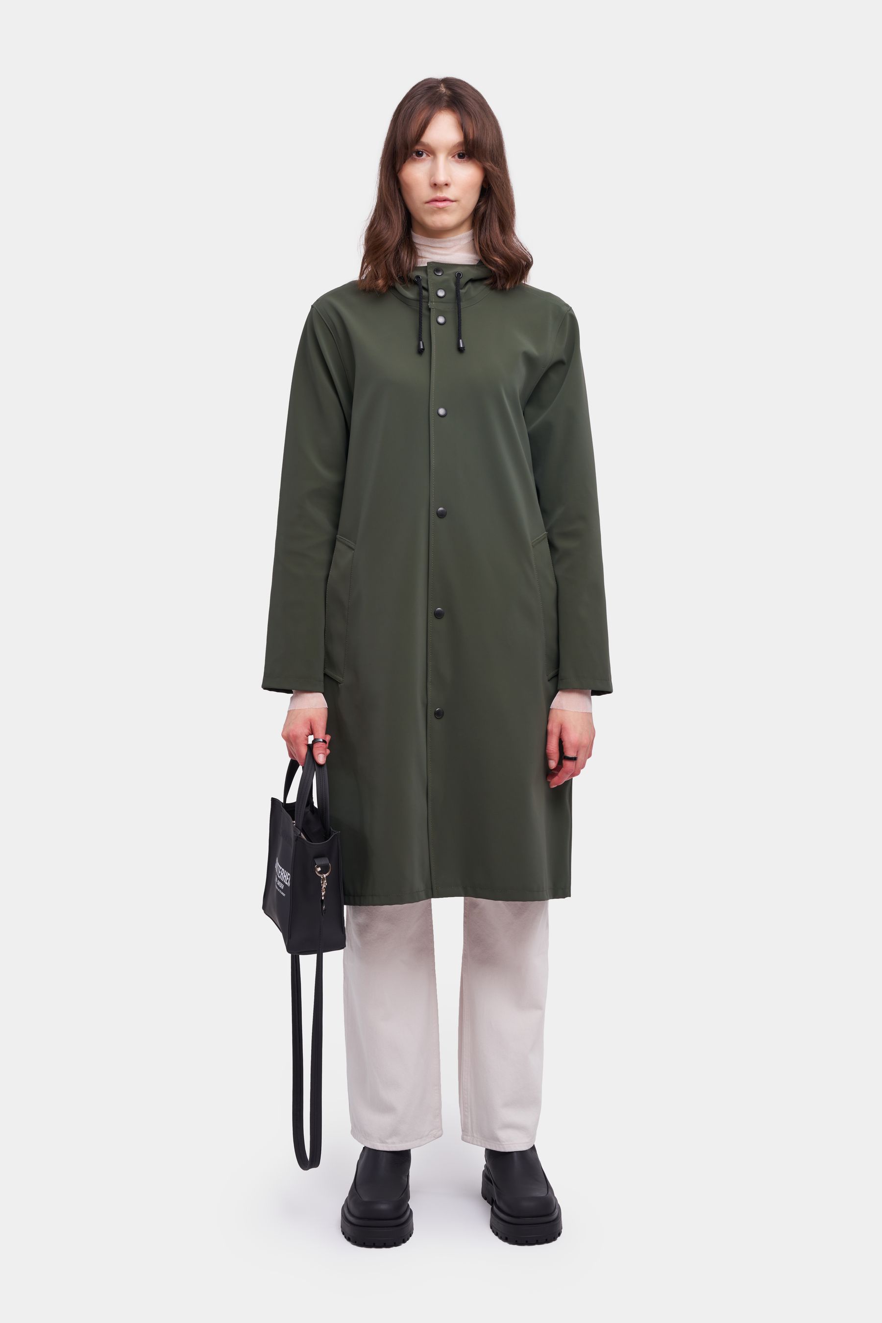 stutterheim stockholm long matte raincoat dark green men jackets raincoats