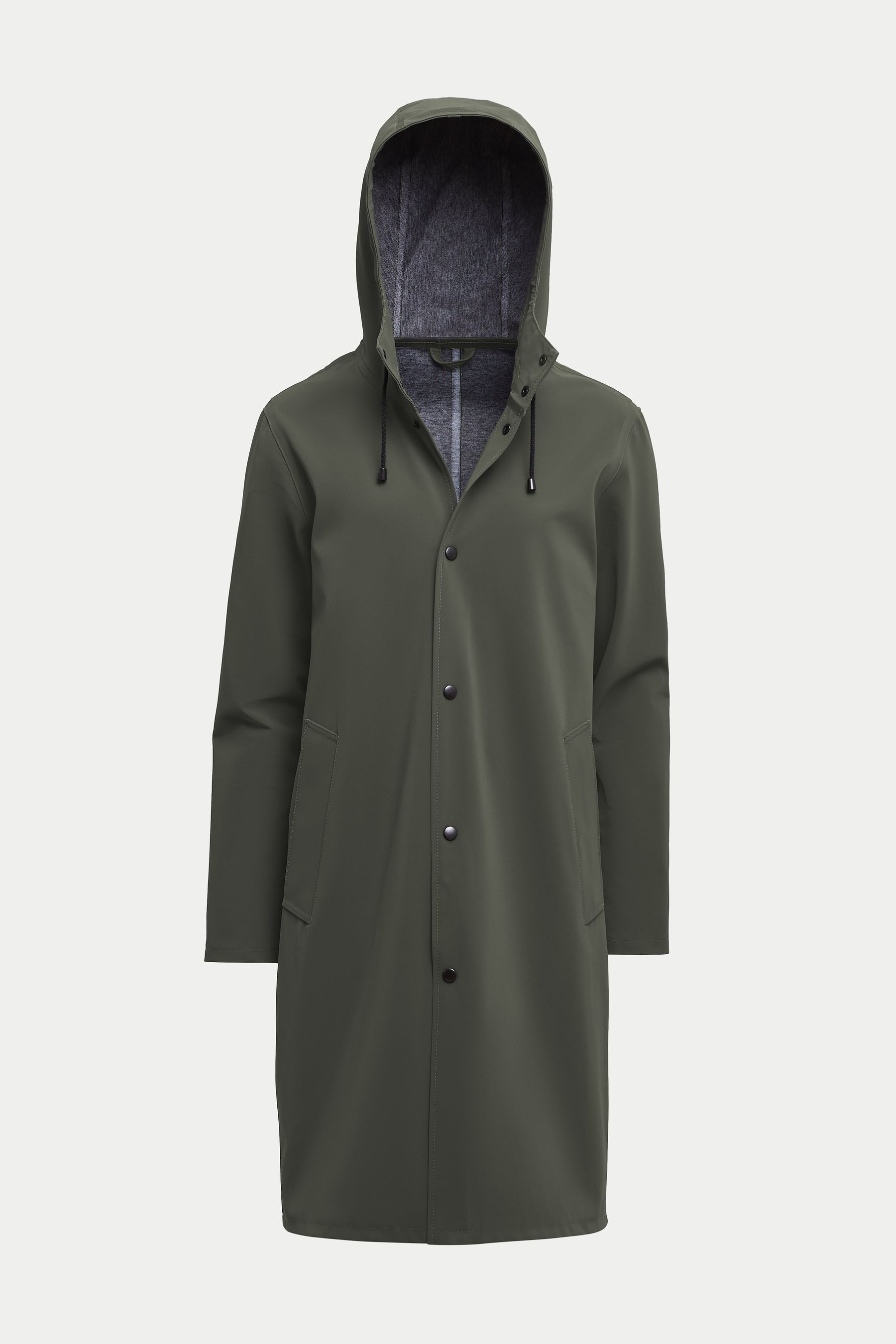 stutterheim stockholm long matte raincoat dark green women jackets raincoats