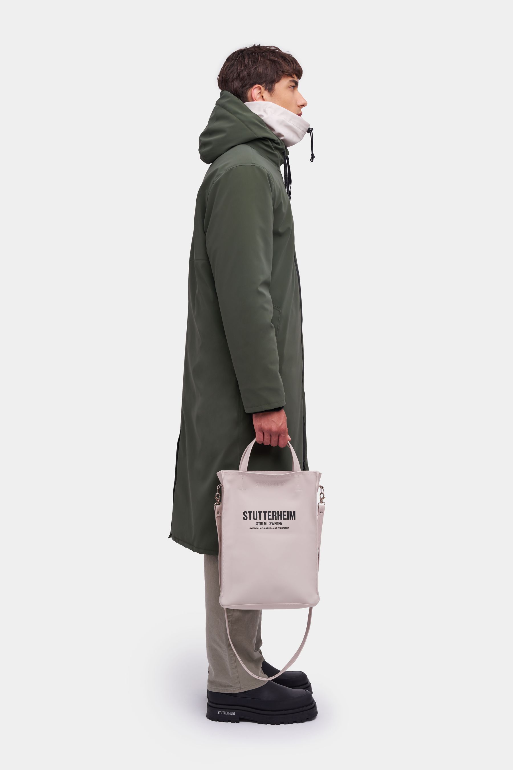 stutterheim stockholm long matte winter jacket dark green men jackets winter-coats