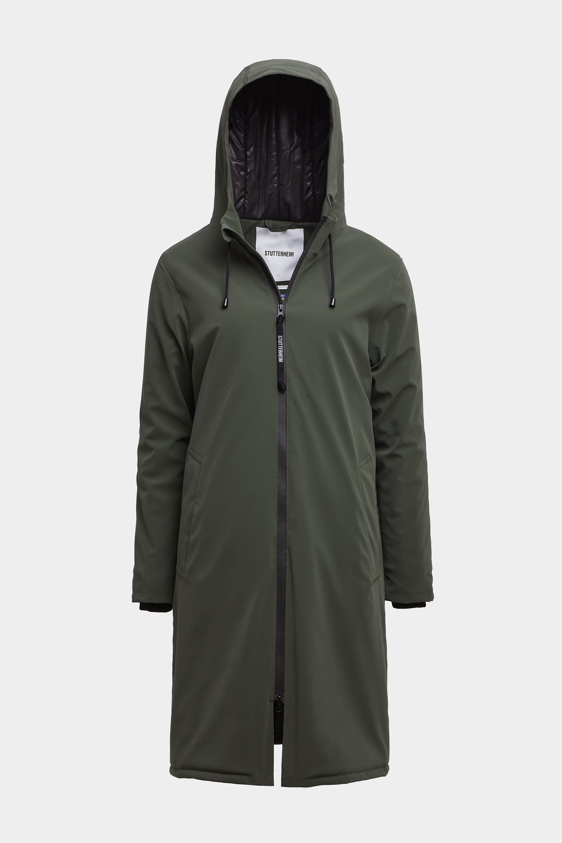 stutterheim stockholm long matte winter jacket dark green women jackets winter-coats