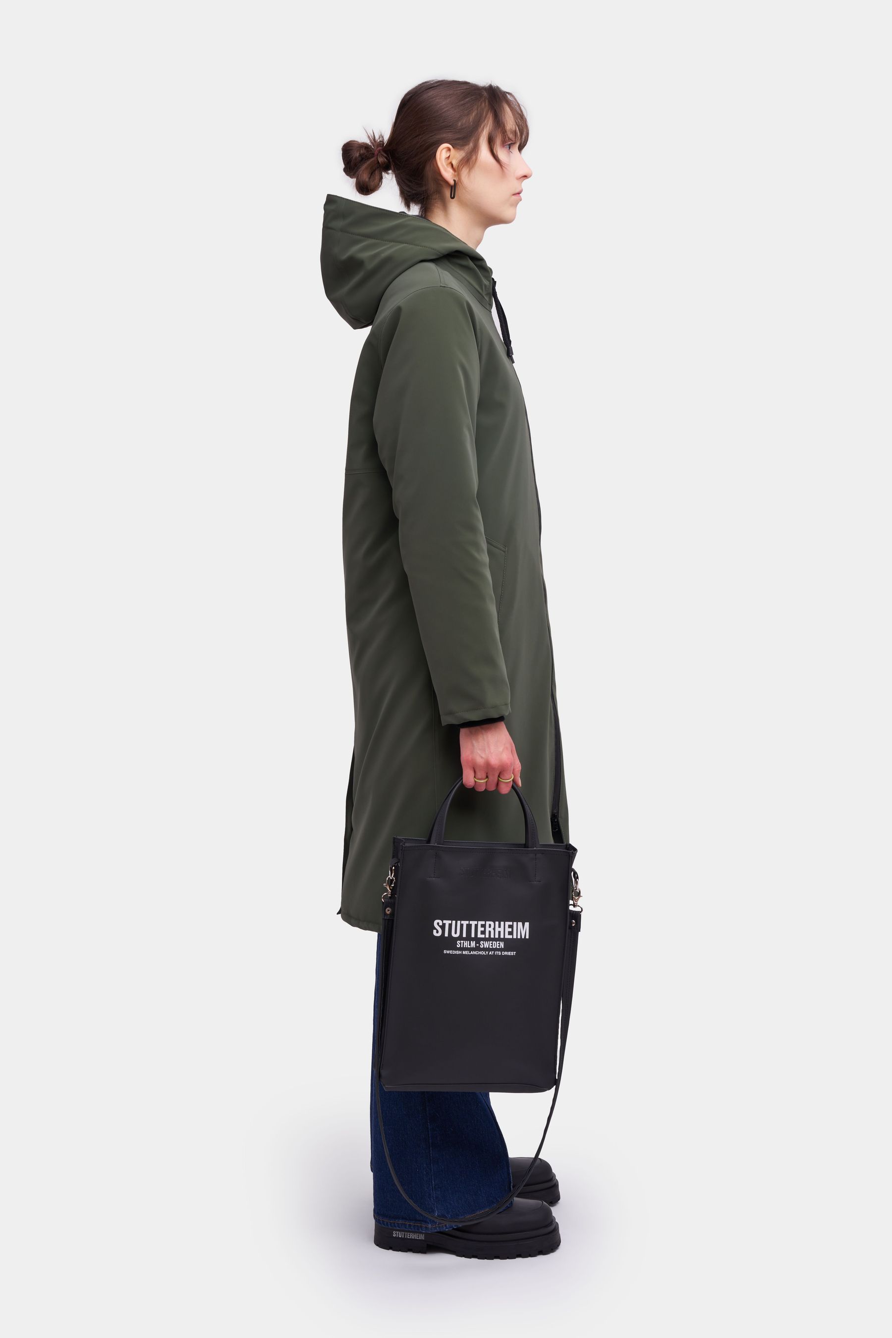 stutterheim stockholm long matte winter jacket dark green women jackets winter-coats