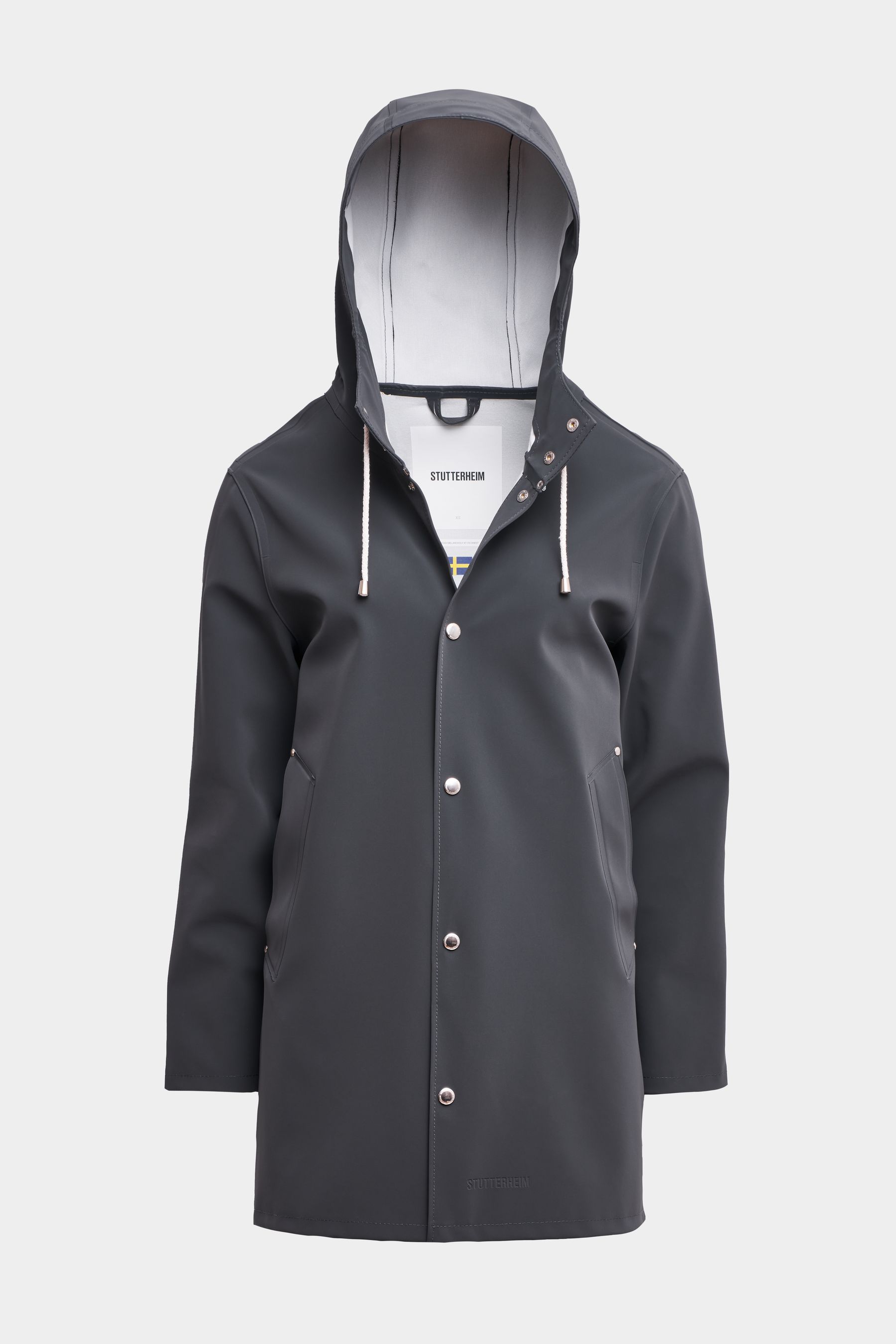 stutterheim stockholm matte raincoat charcoal women jackets raincoats