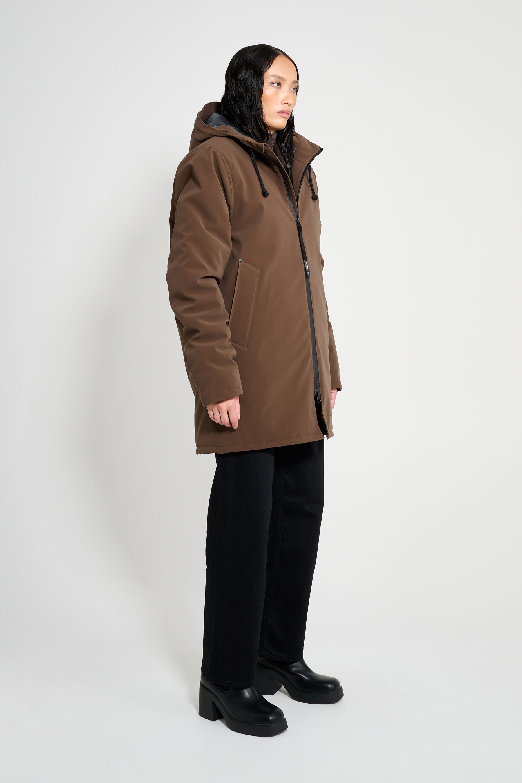 stutterheim stockholm matte winter coat dark brown women jackets winter-coats