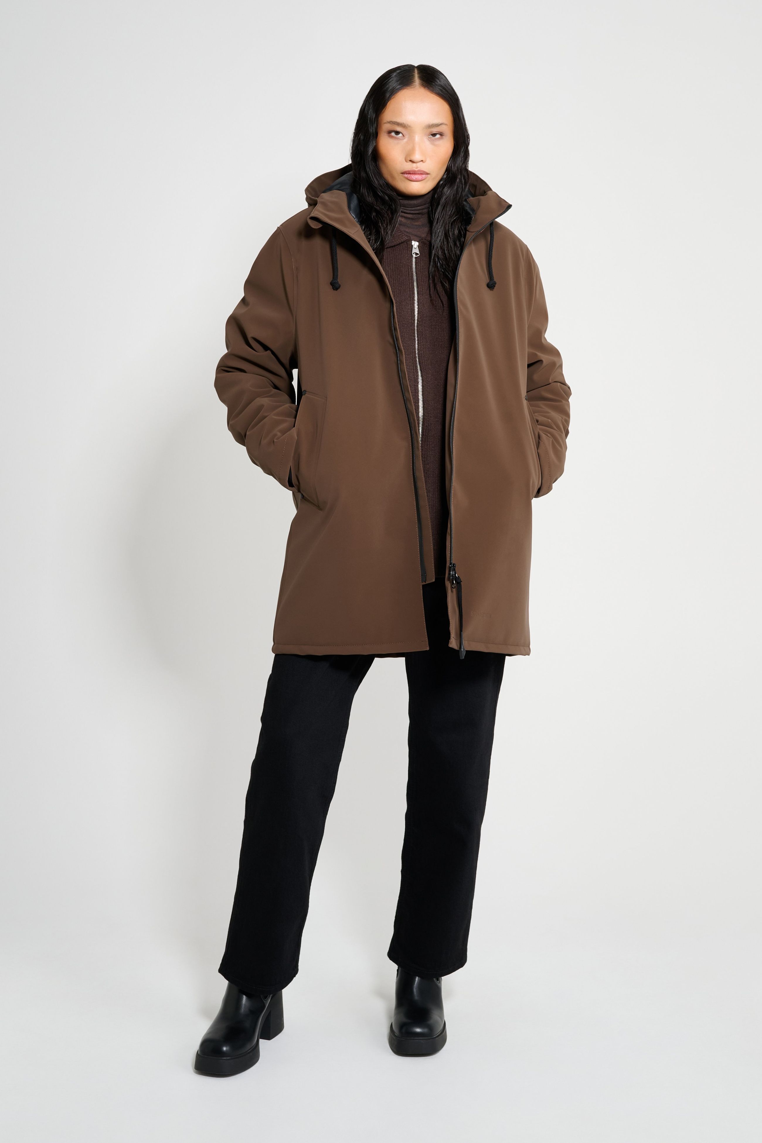 stutterheim stockholm matte winter coat dark brown women jackets winter-coats