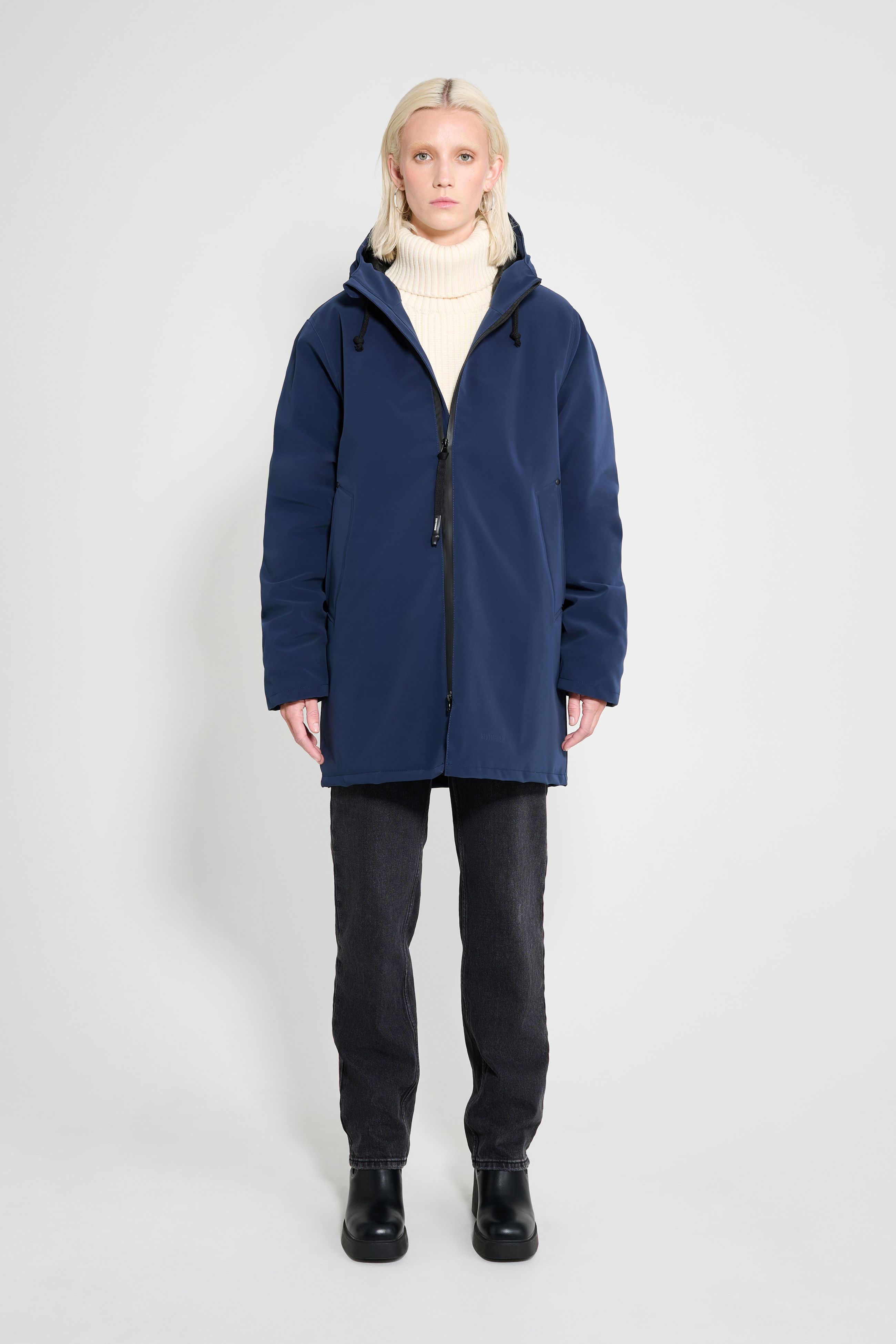stutterheim stockholm matte winter coat navy women jackets winter-coats