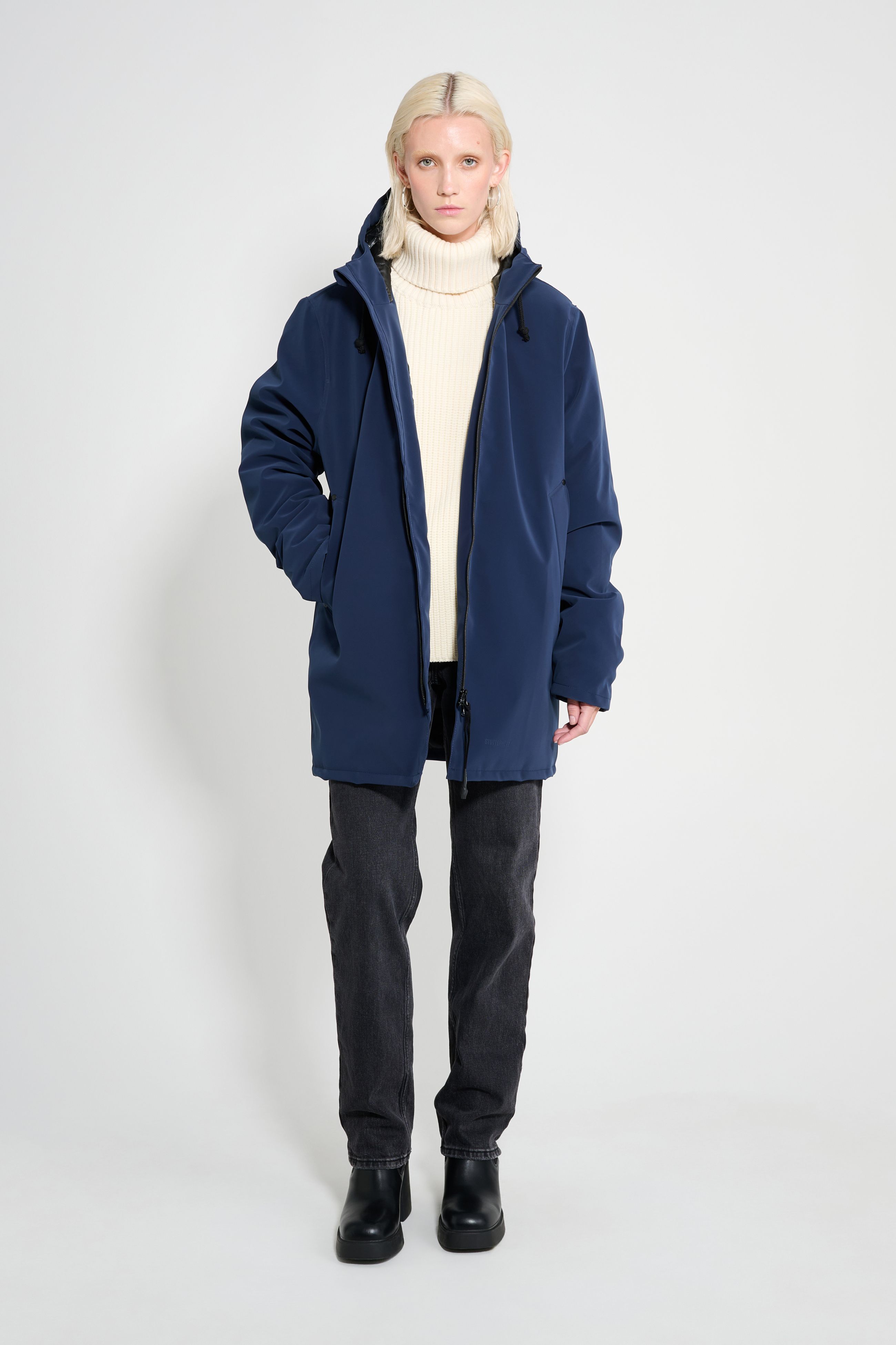 stutterheim stockholm matte winter coat navy women jackets winter-coats