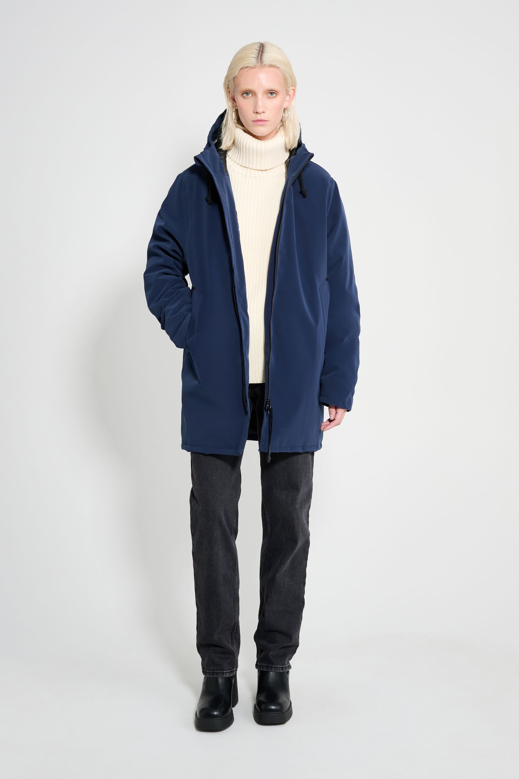 stutterheim stockholm matte winter coat navy women jackets winter-coats