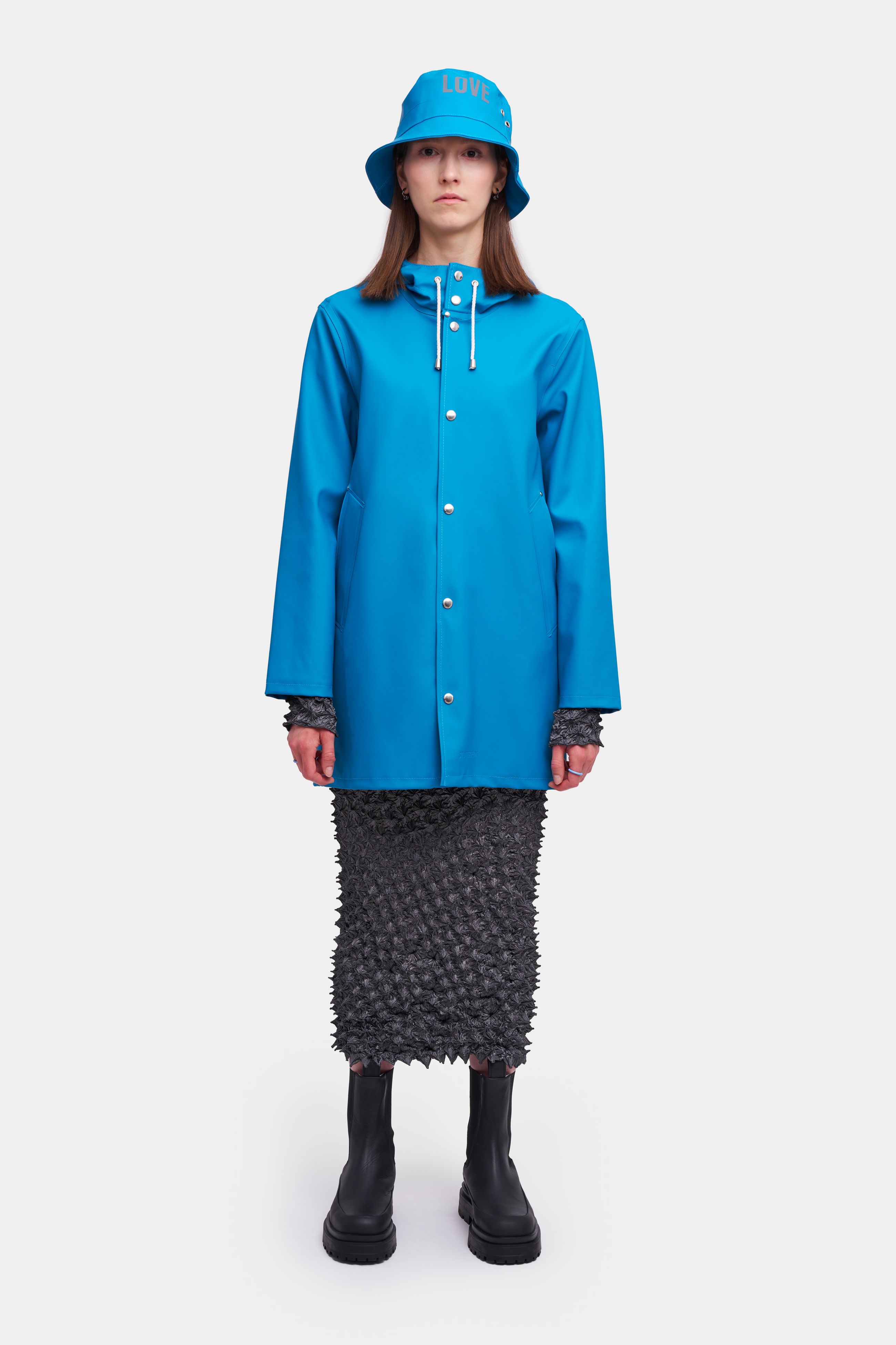 stutterheim stockholm raincoat mosaic blue women jackets raincoats