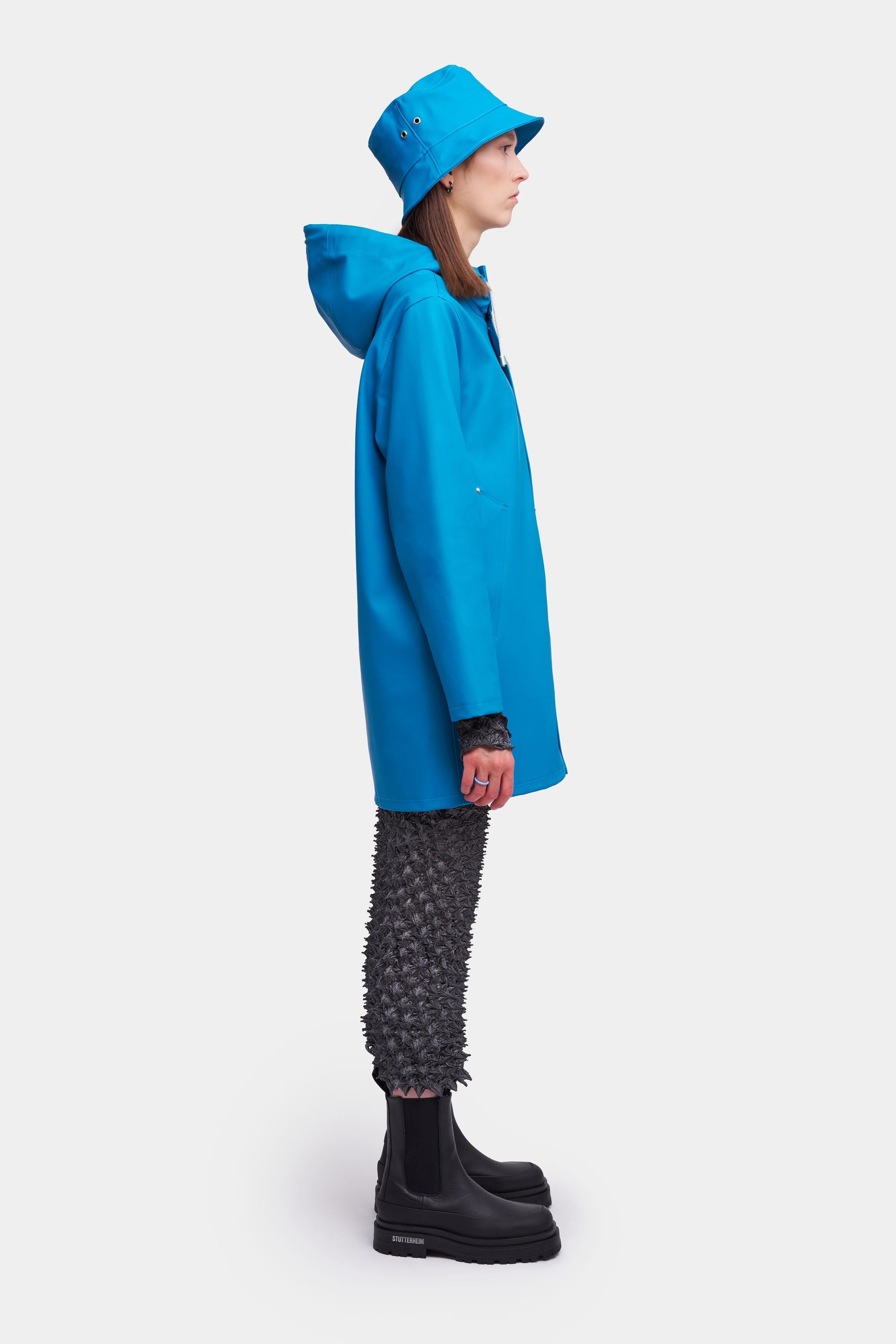 stutterheim stockholm raincoat mosaic blue women jackets raincoats