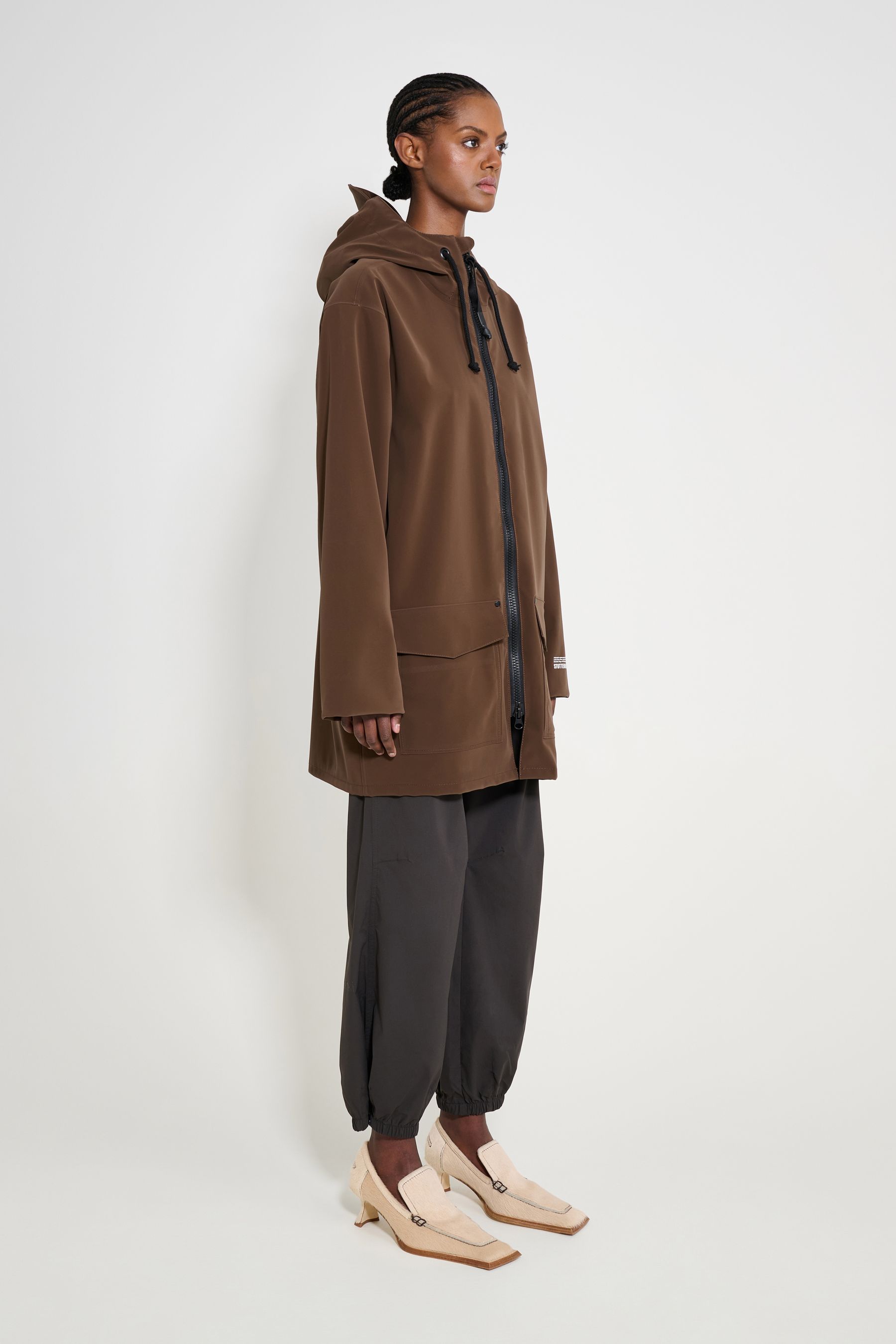 stutterheim stockholm patch raincoat dark brown women jackets raincoats