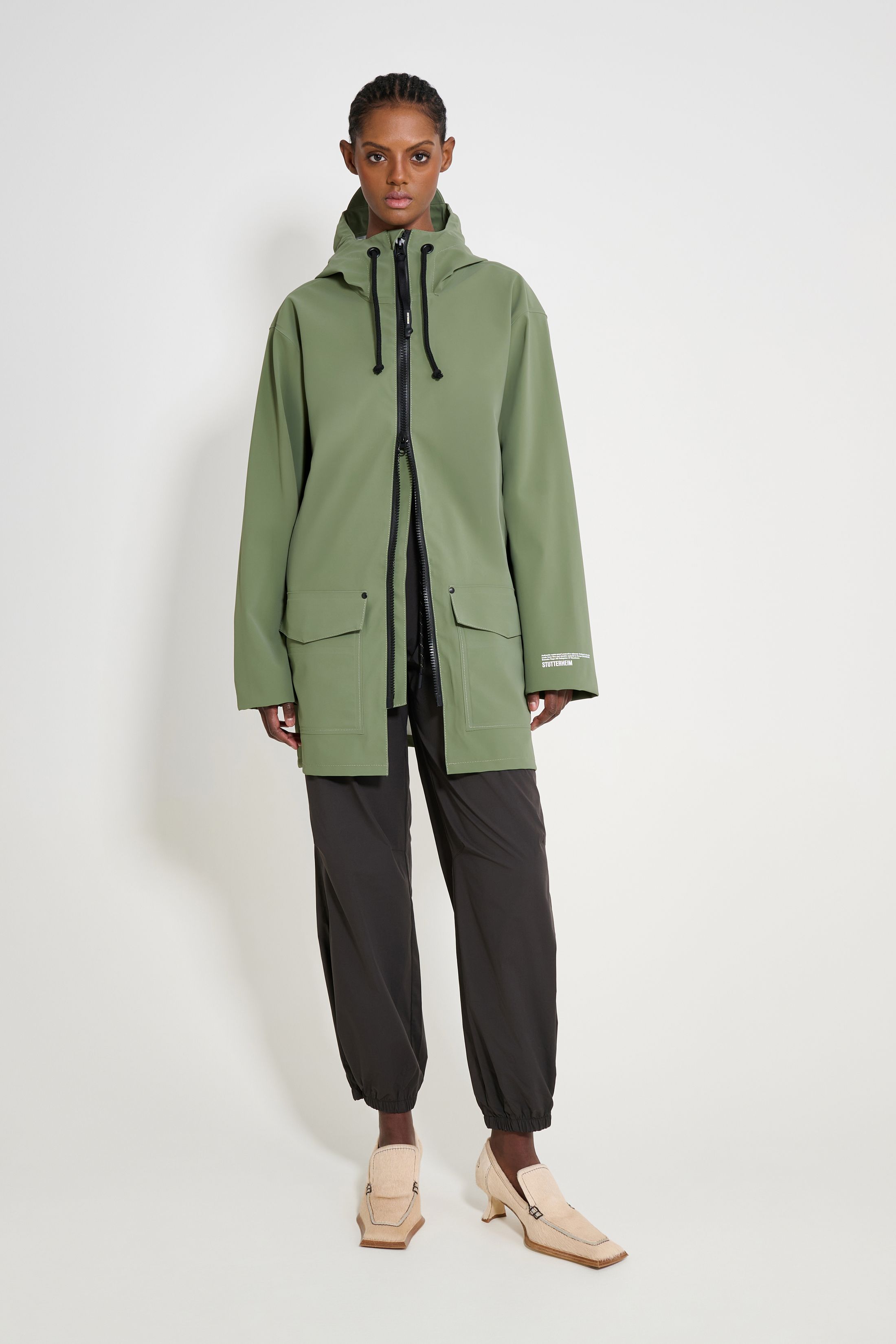 stutterheim stockholm patch raincoat dry green women jackets raincoats
