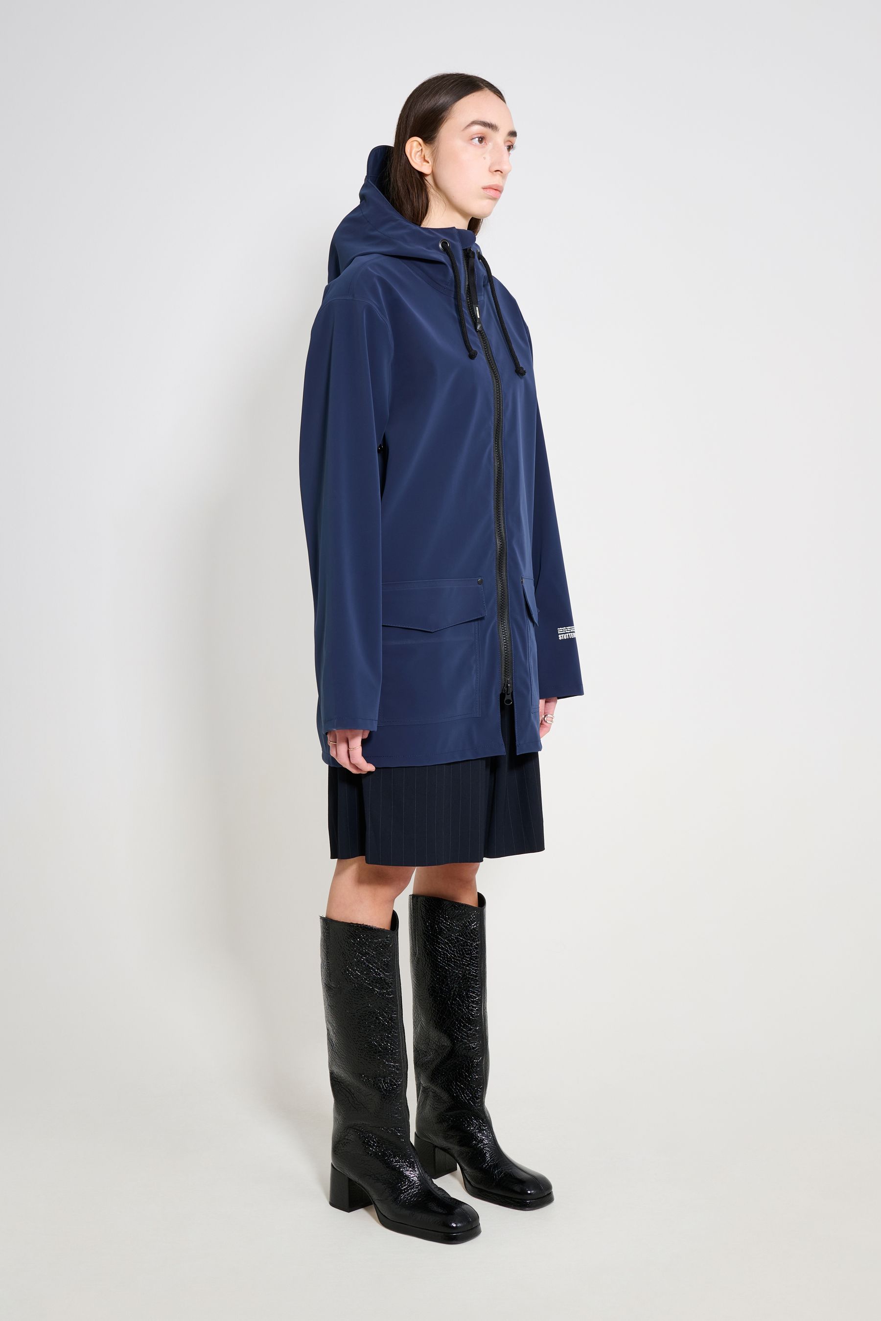 stutterheim stockholm patch raincoat navy women jackets raincoats