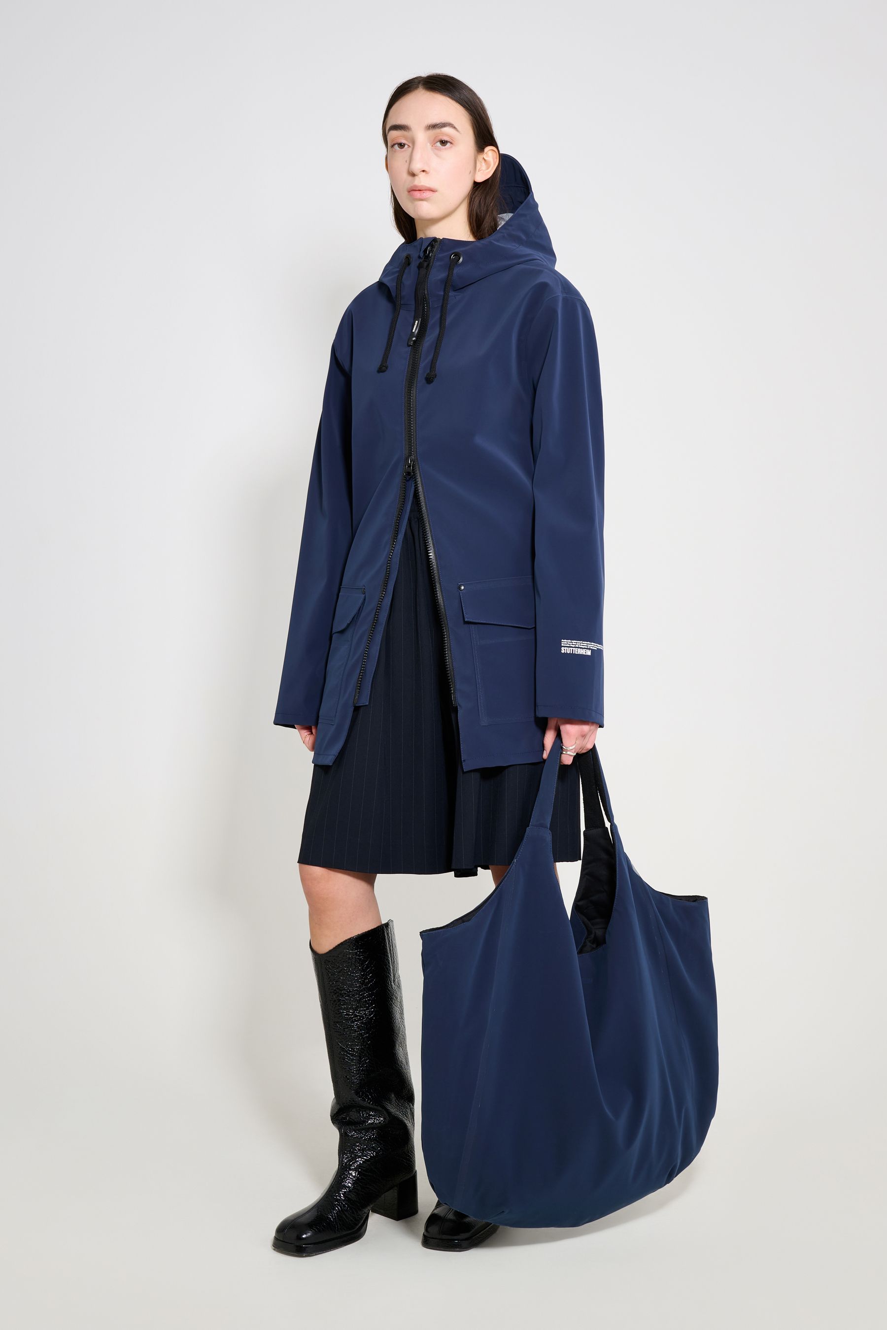 stutterheim stockholm patch raincoat navy women jackets raincoats