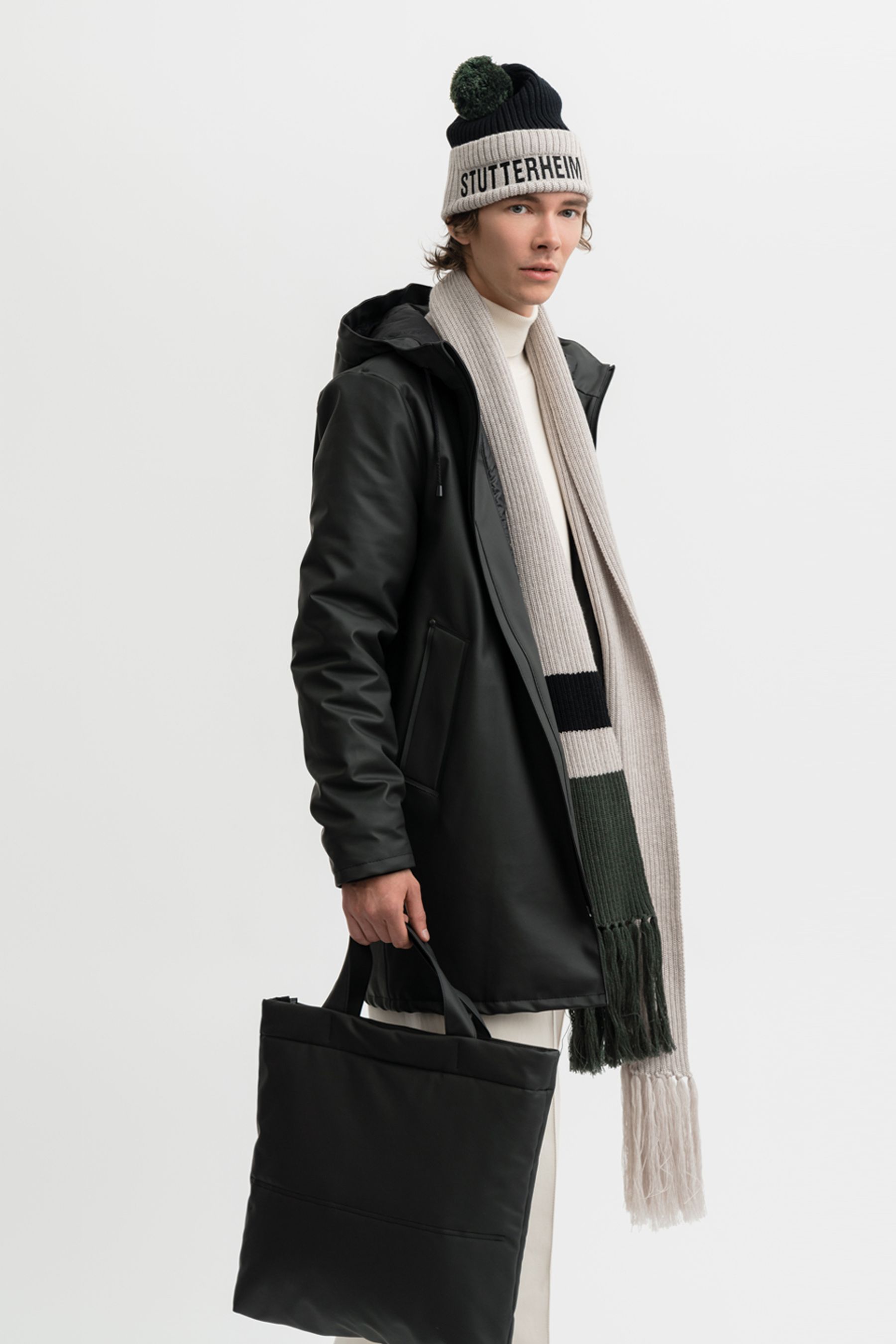 stutterheim april beanie light sand/black accessories hats-and-scarves beanies