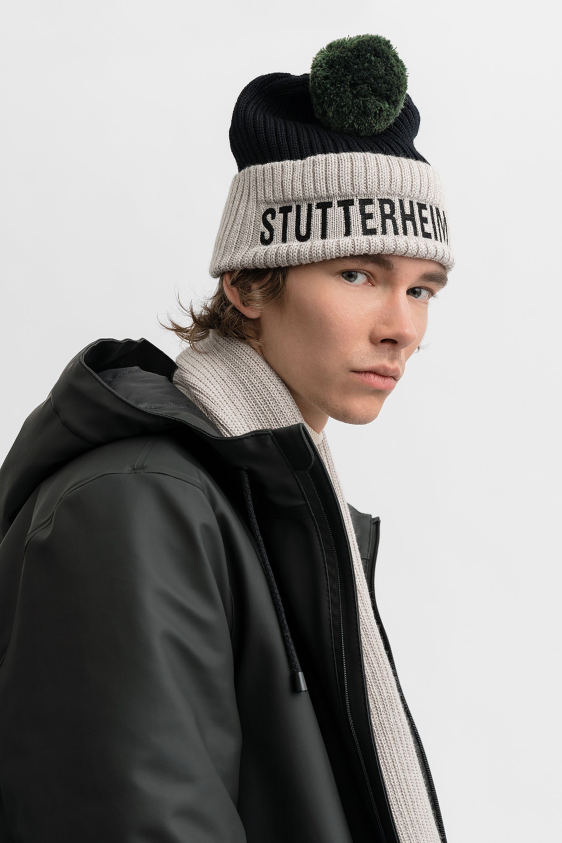 stutterheim april beanie light sand/black accessories hats-and-scarves beanies