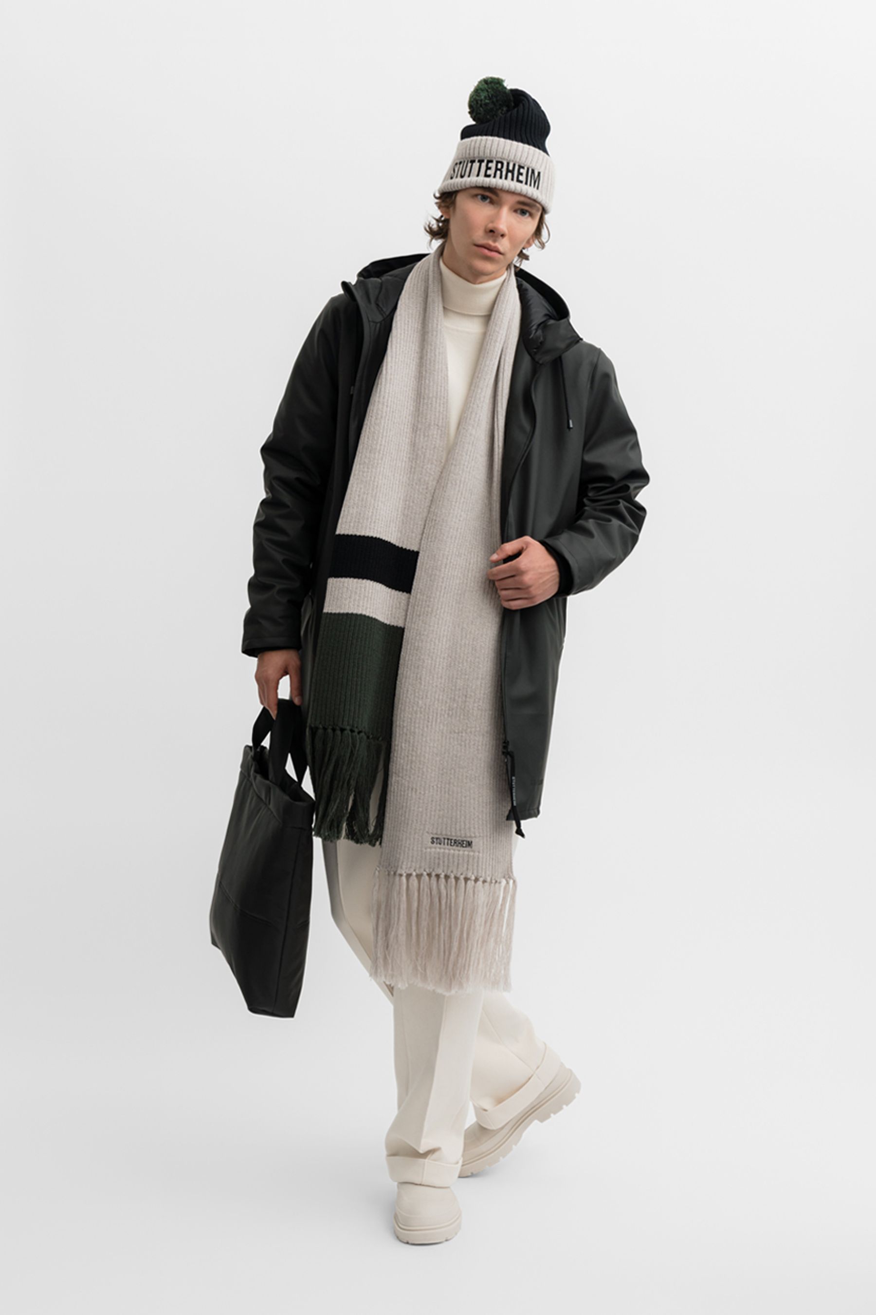 stutterheim april beanie light sand/black accessories hats-and-scarves beanies