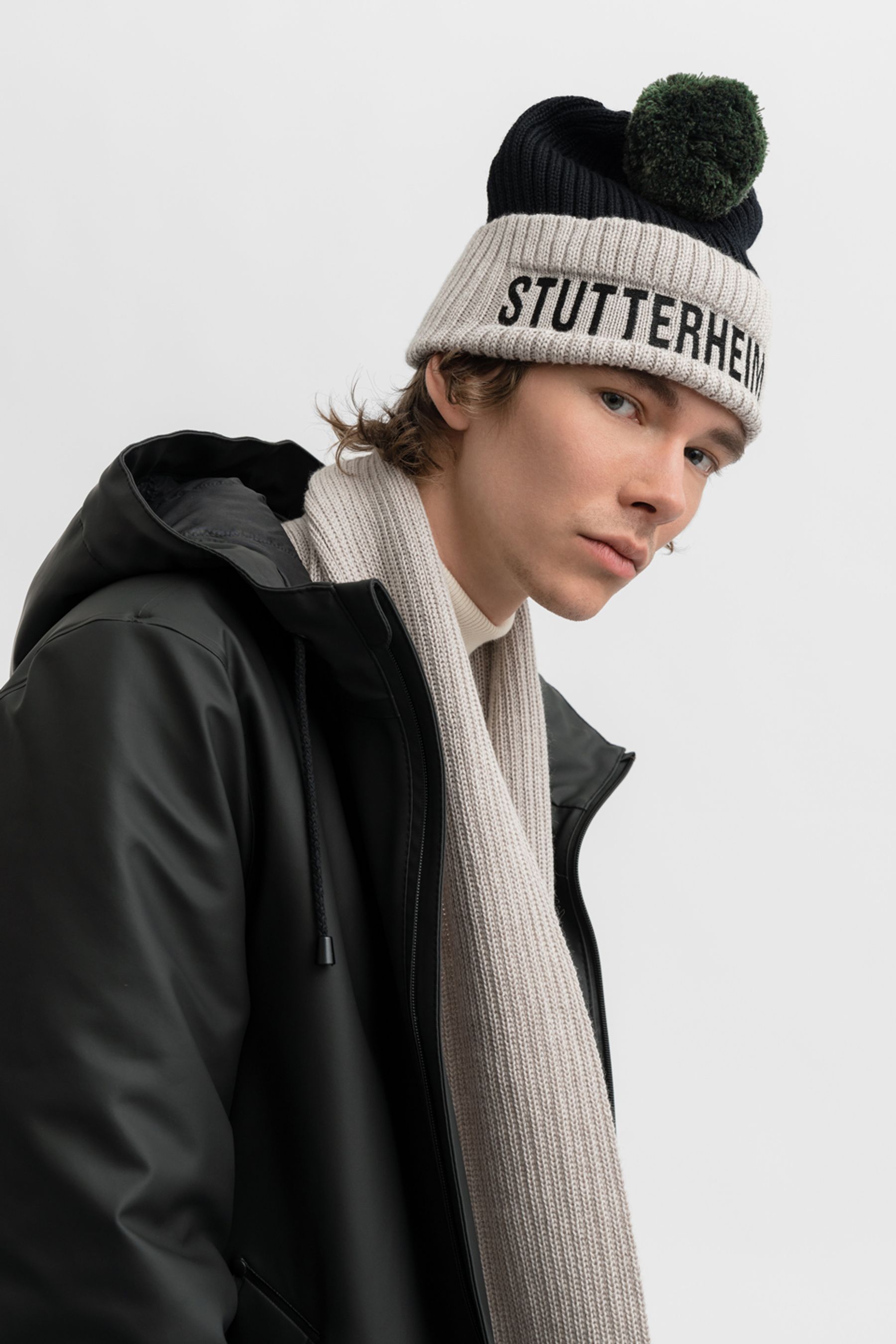 stutterheim april beanie light sand/black accessories hats-and-scarves beanies